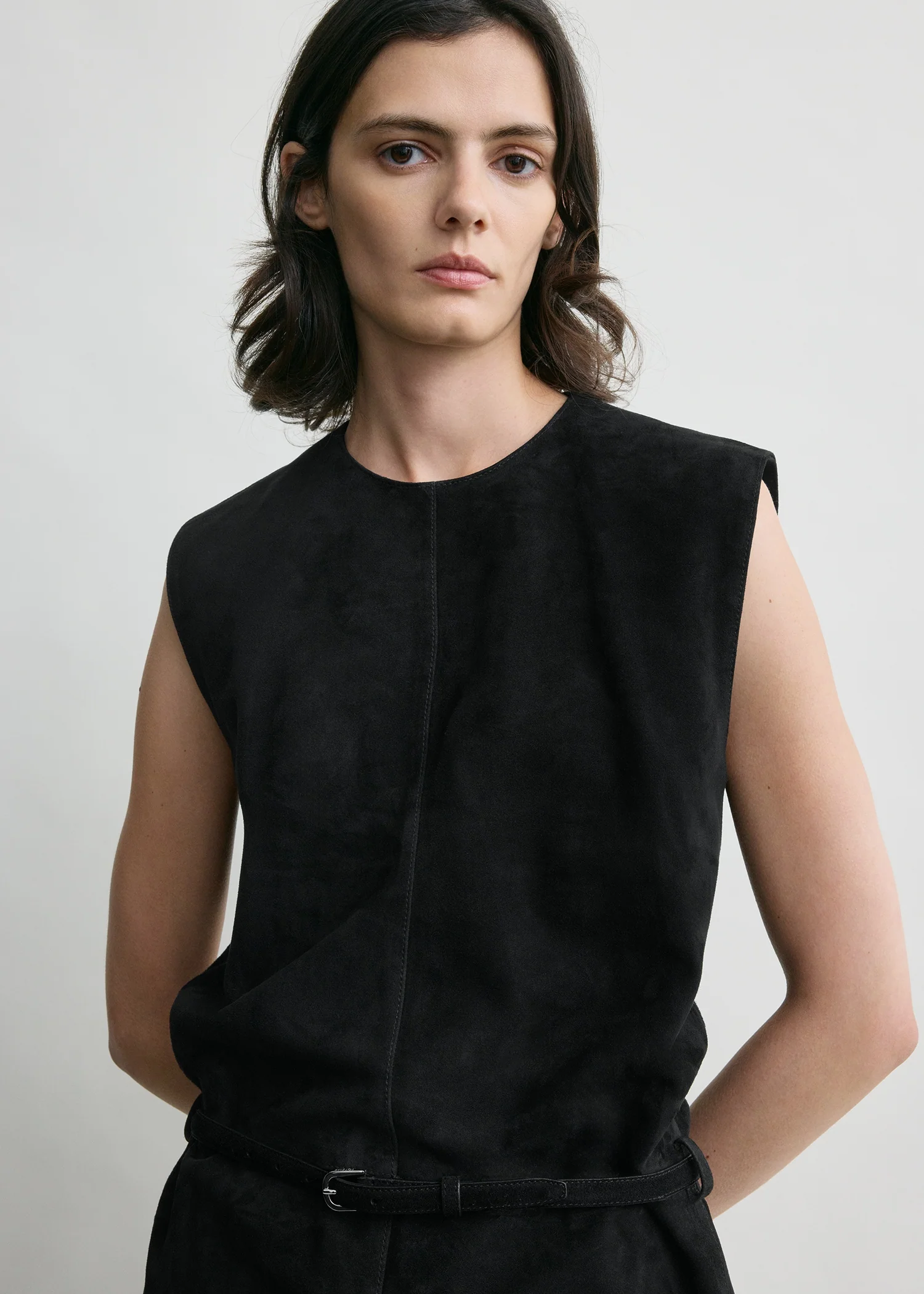 Belted suede top black - Image 4