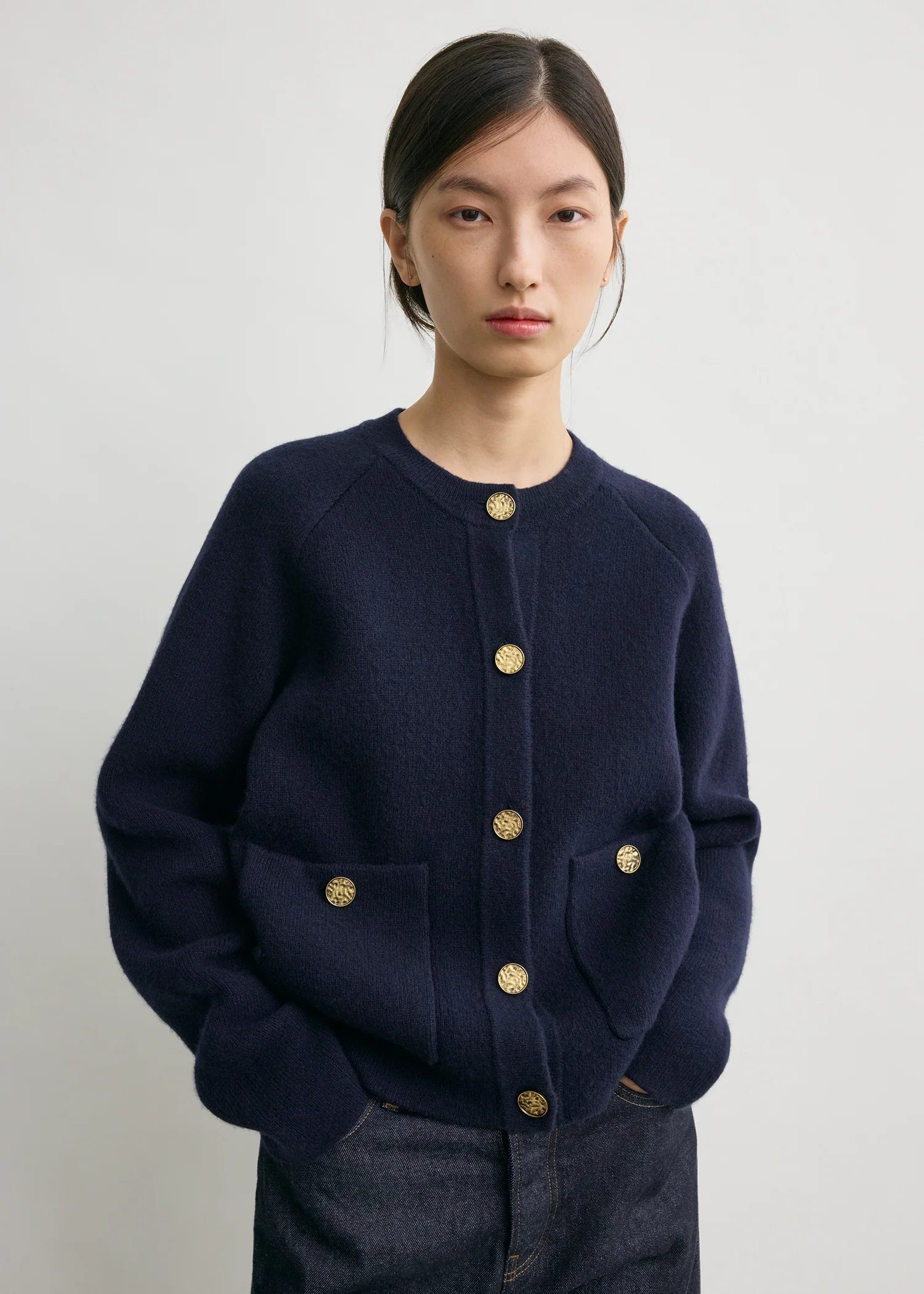 Hammered button cardigan navy - Image 4