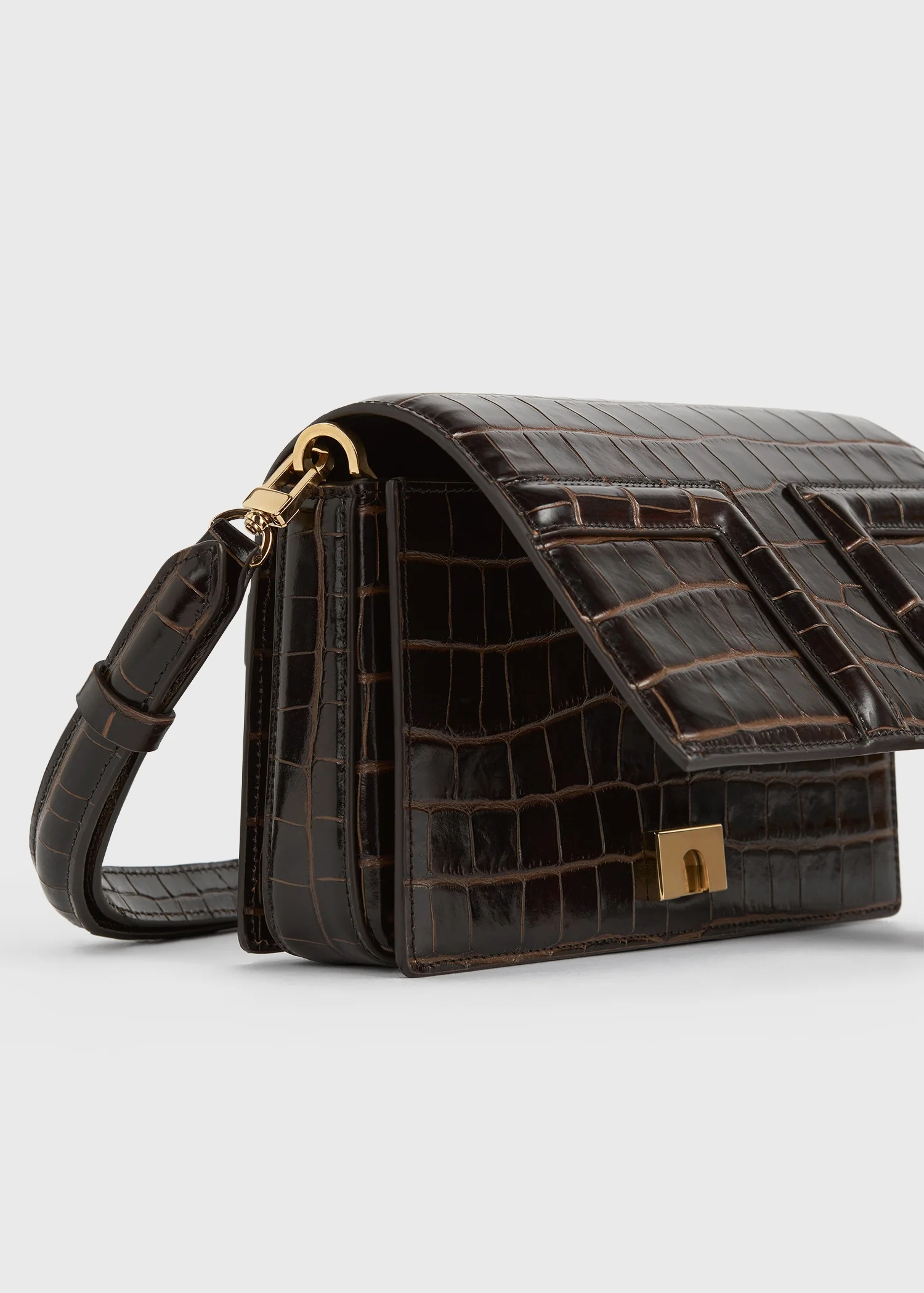 Mini T-flap croco-embossed bag dark brown - Image 10