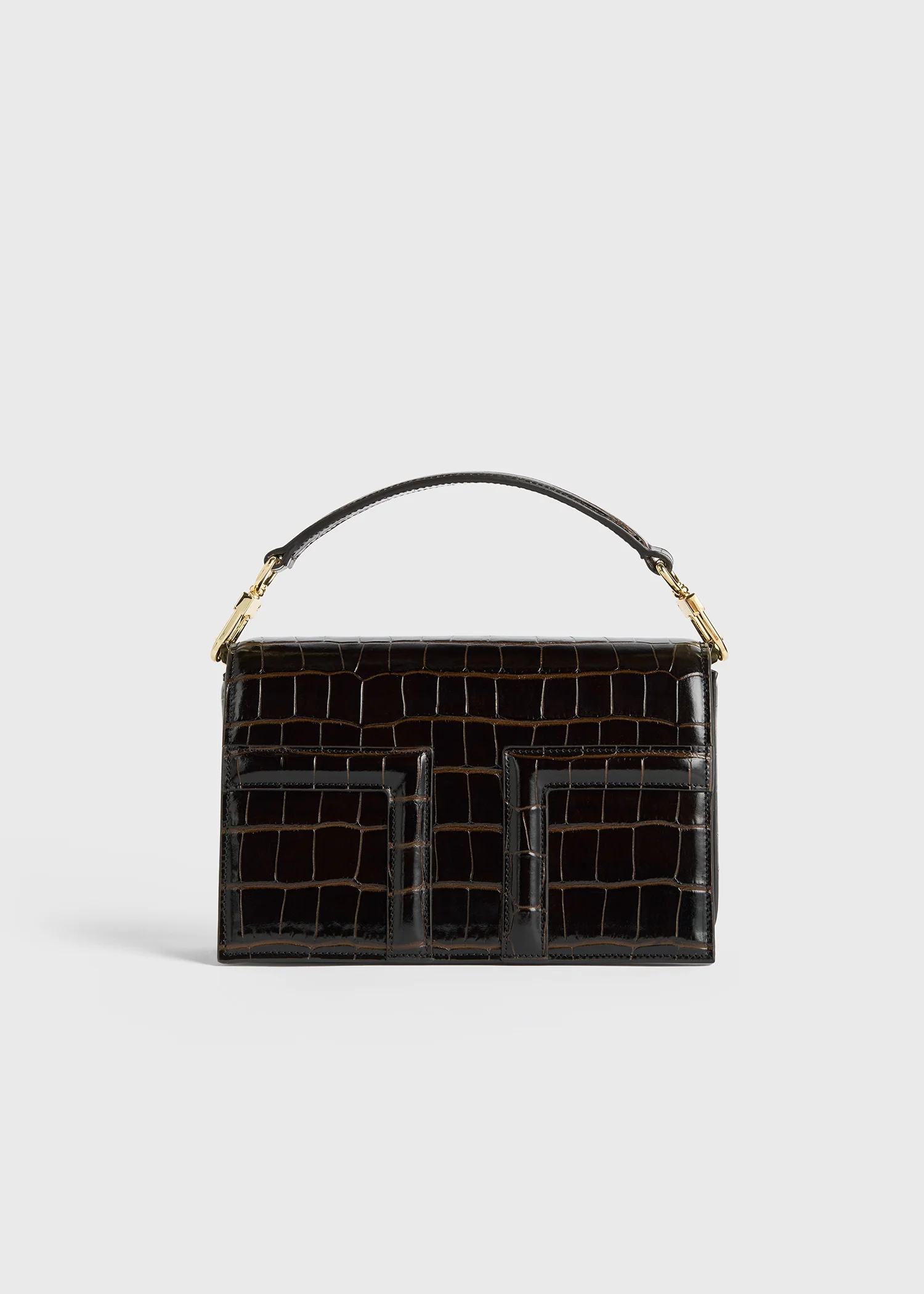 Mini T-flap croco-embossed bag dark brown - Image 11