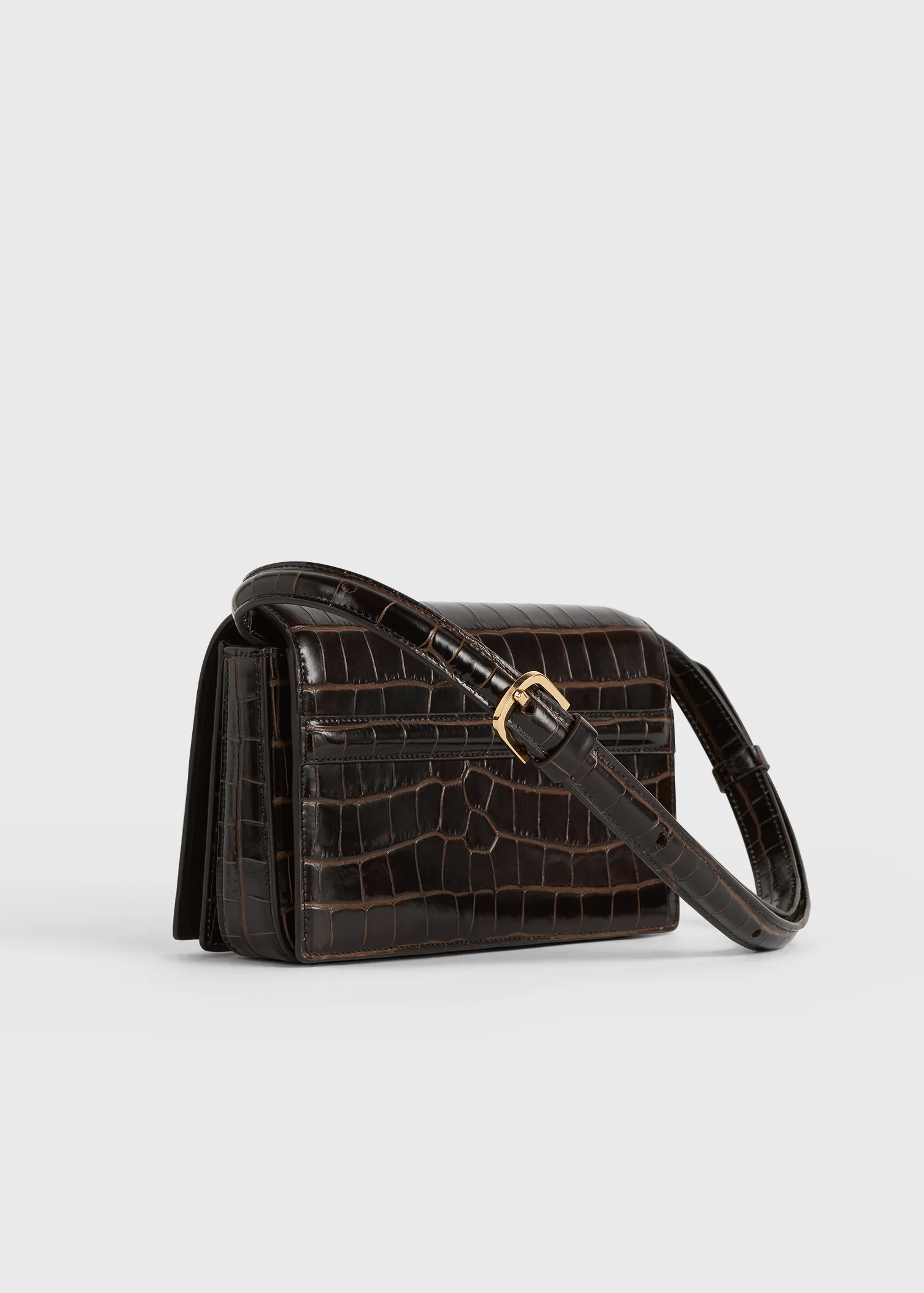 Mini T-flap croco-embossed bag dark brown - Image 7