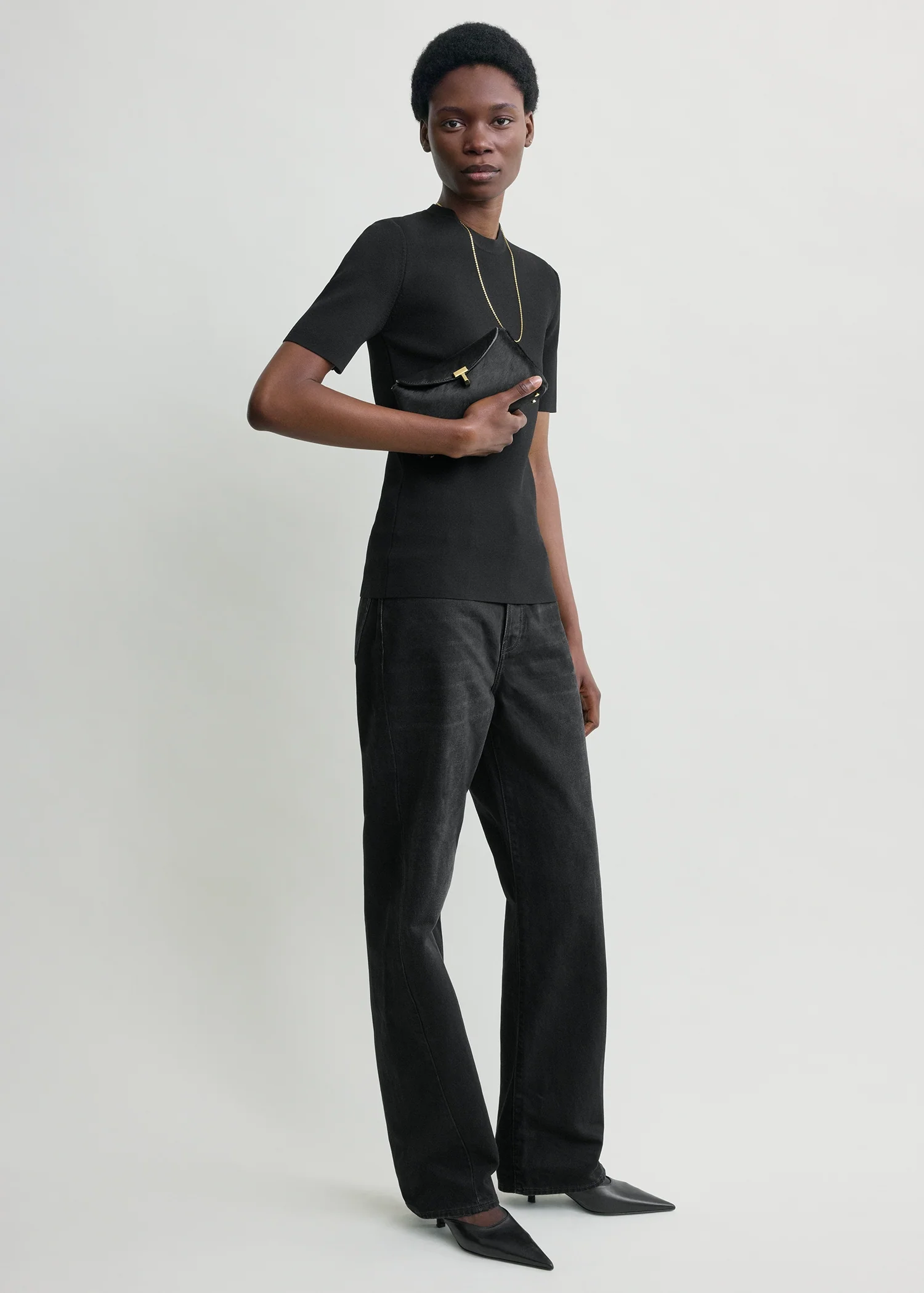 Mini T-lock pony hair clutch black - Image 3