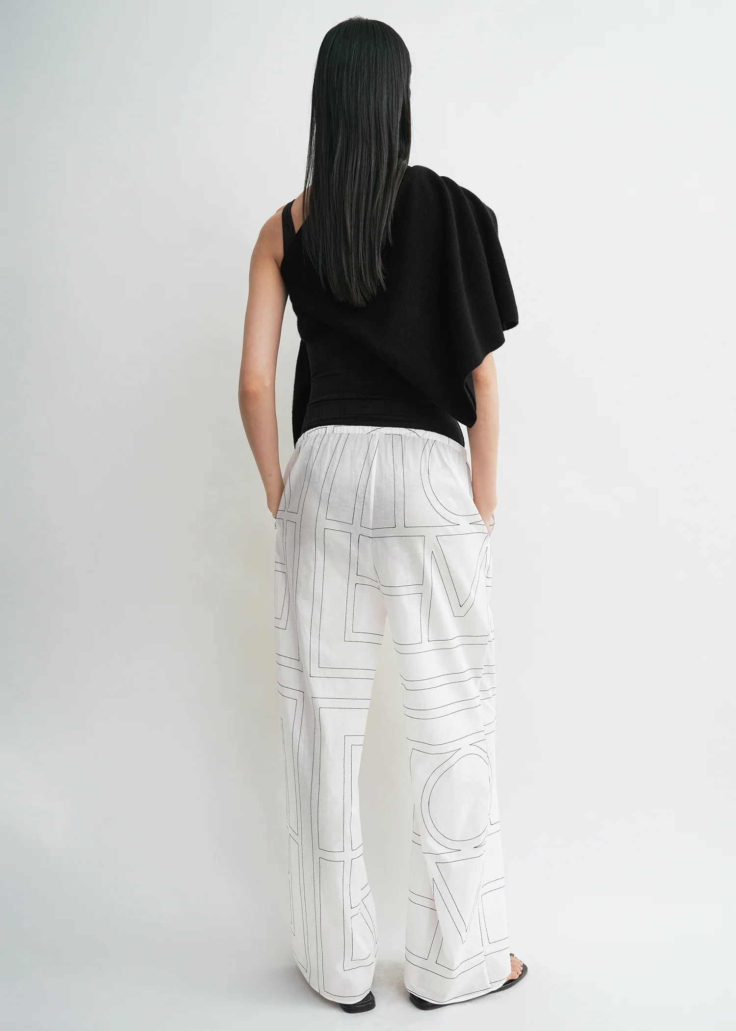 Monogram cotton-blend pj bottoms white/black - Image 3