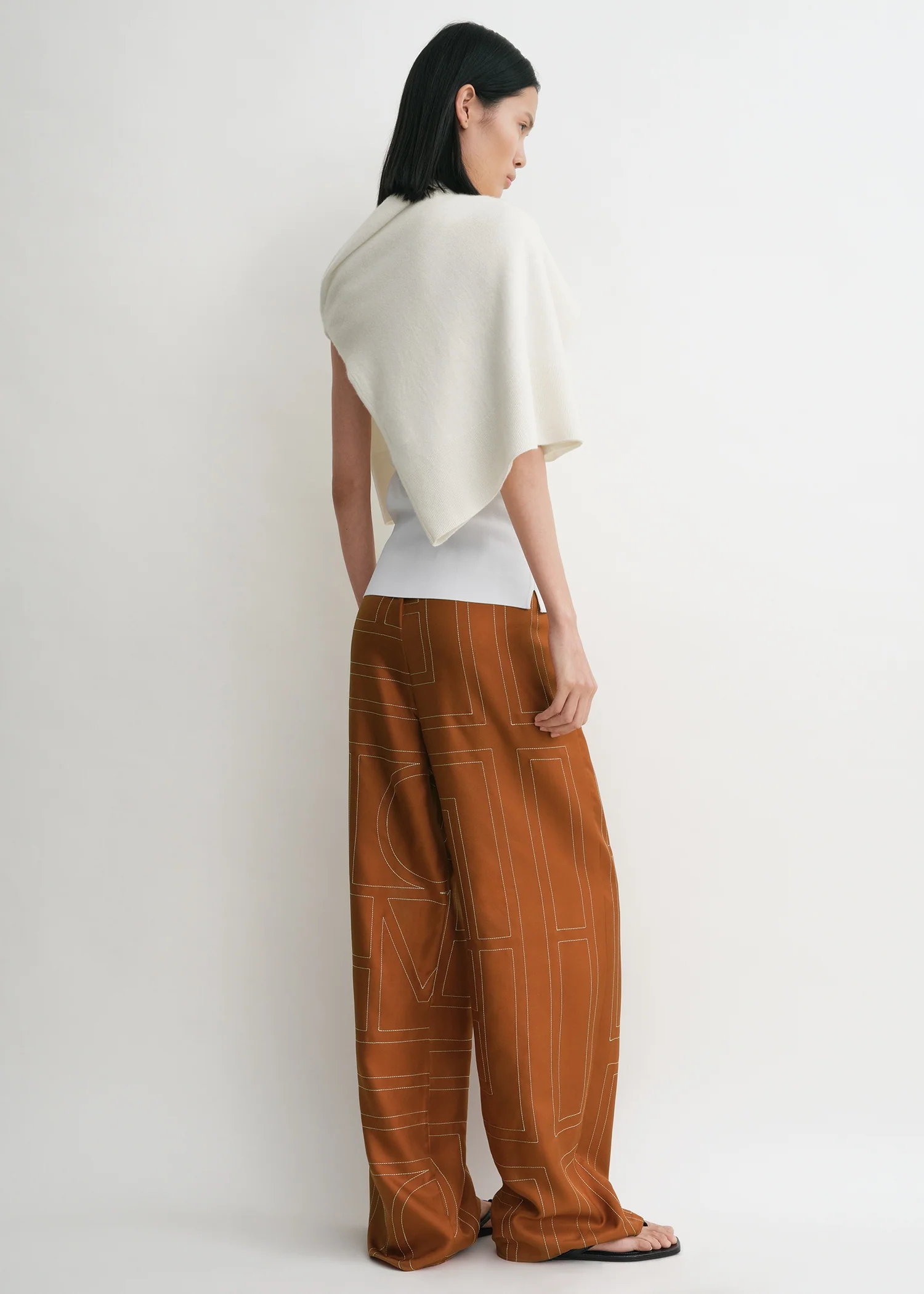 Monogram silk pj bottoms terracotta - Image 3