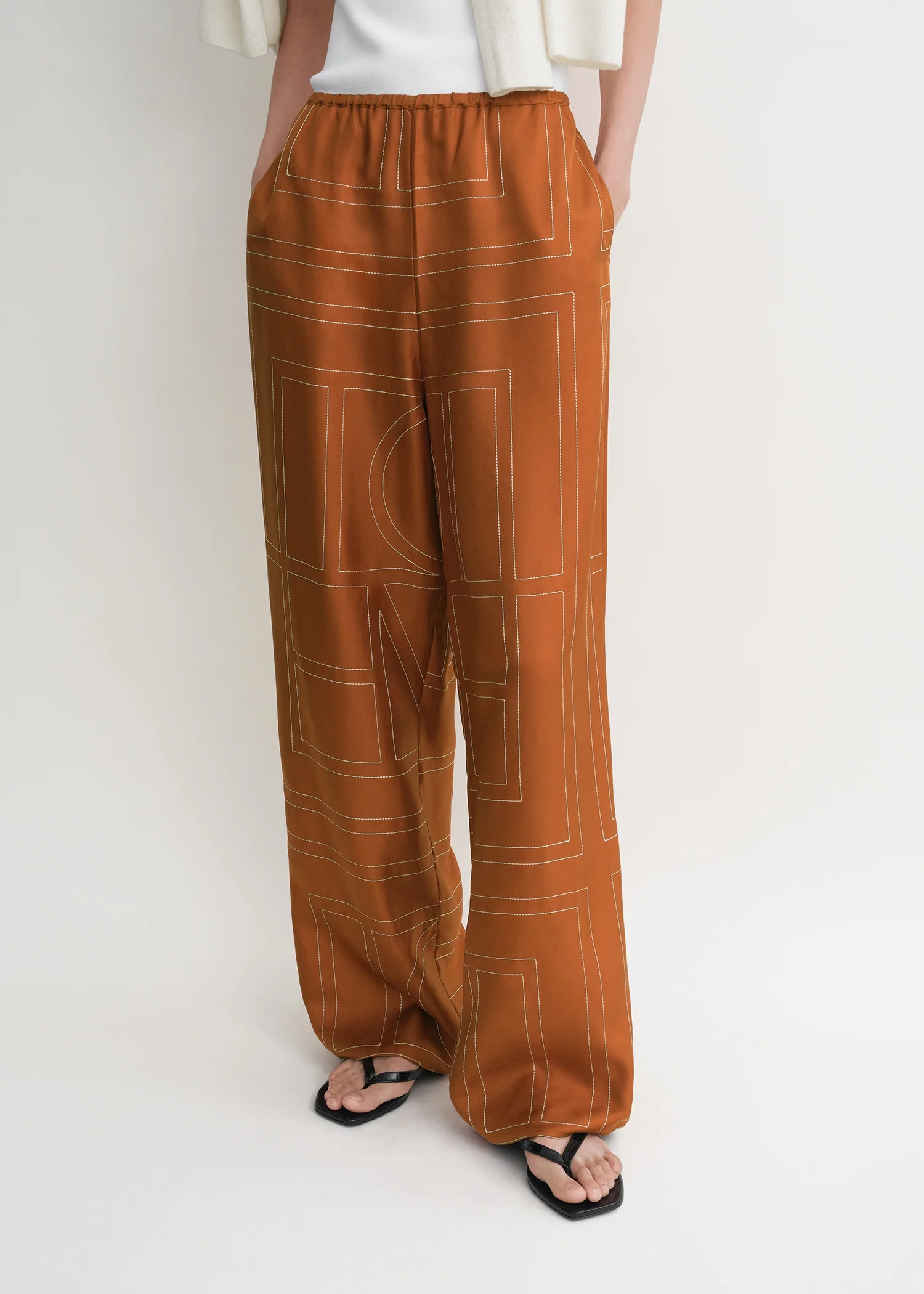 Monogram silk pj bottoms terracotta - Image 4