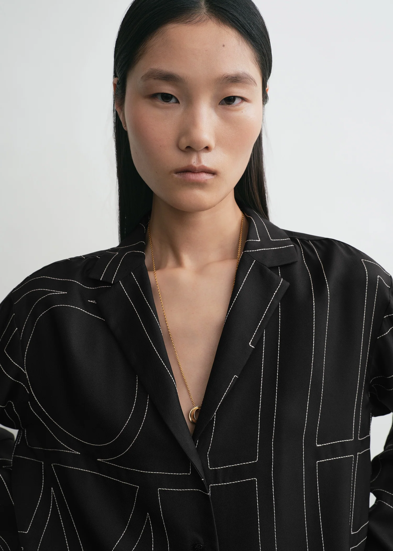 Monogram silk pj top black - Image 4