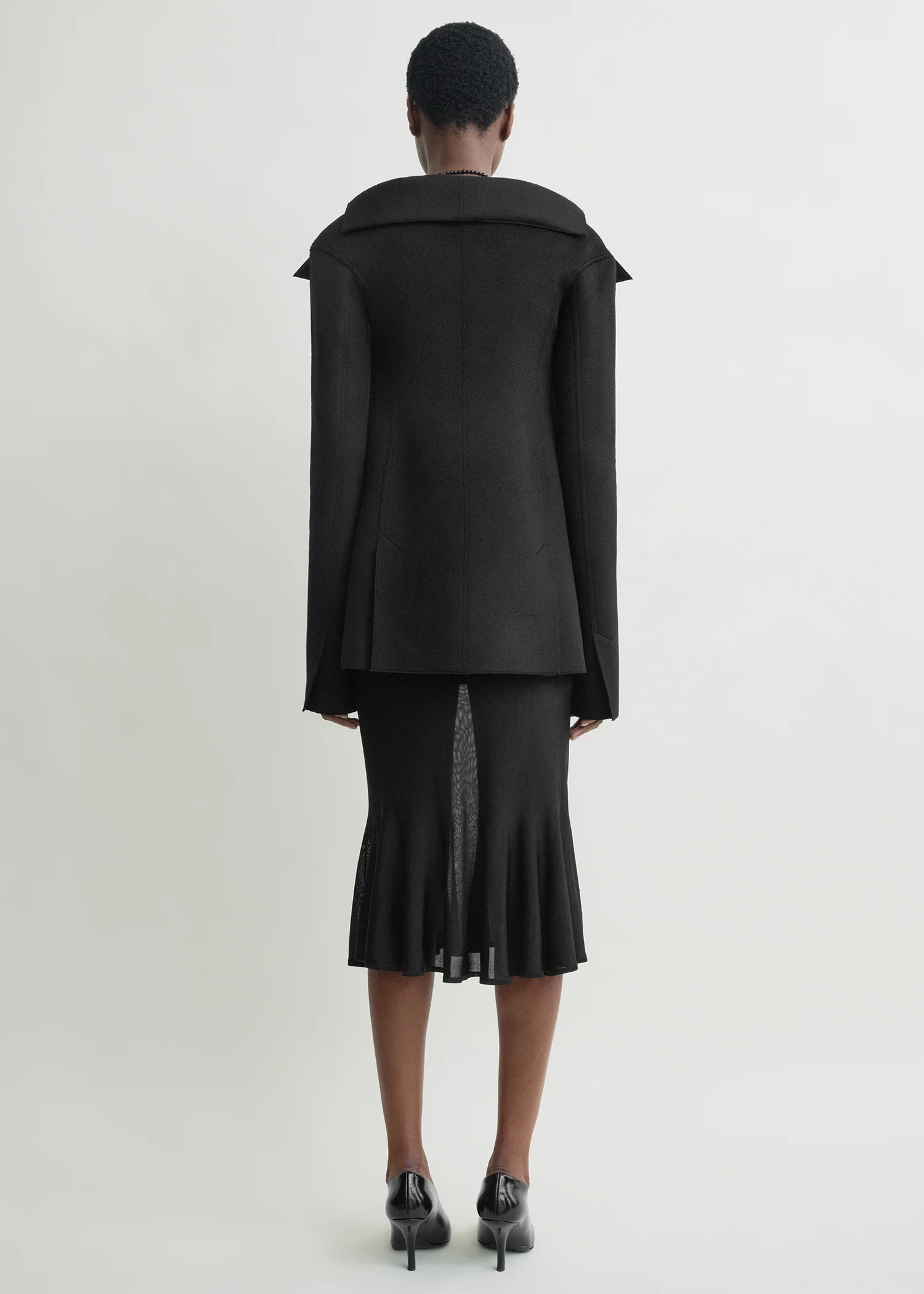 Open collar wool jacket black - Image 3