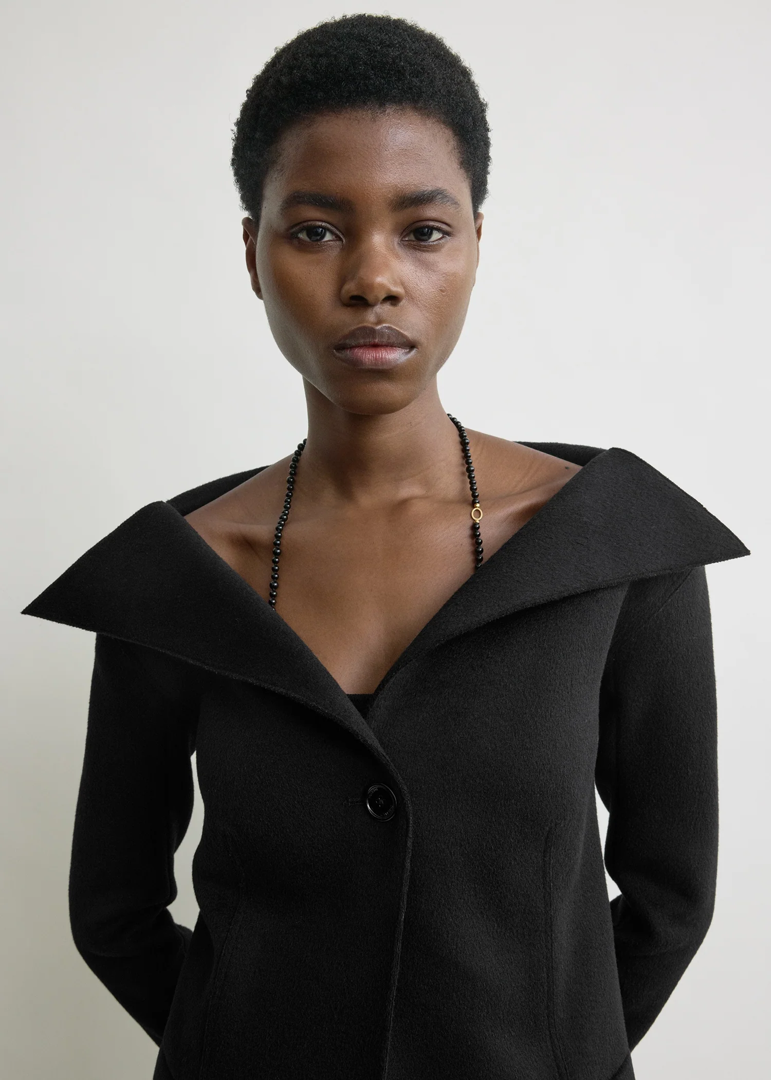 Open collar wool jacket black - Image 4