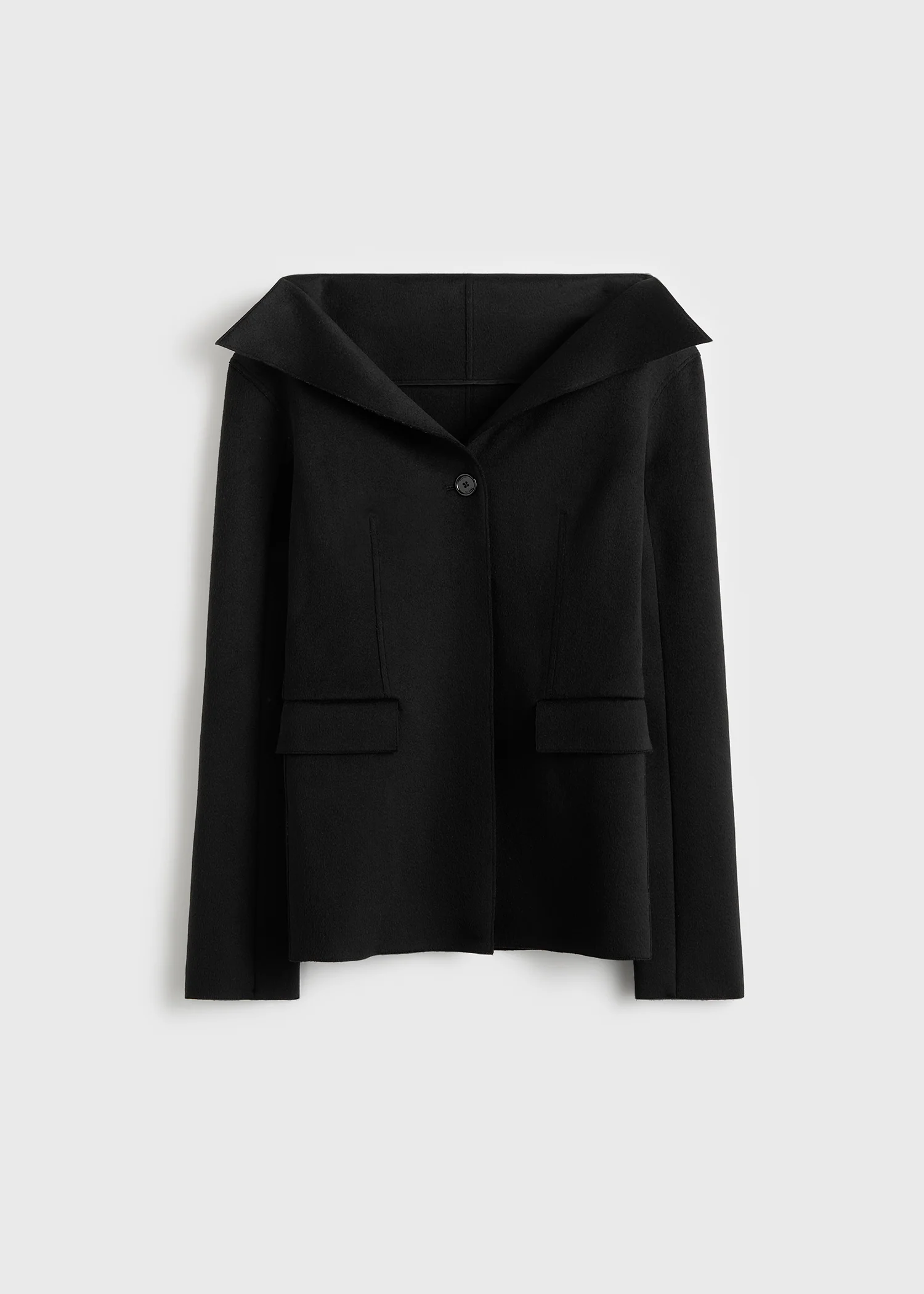 Open collar wool jacket black - Image 6