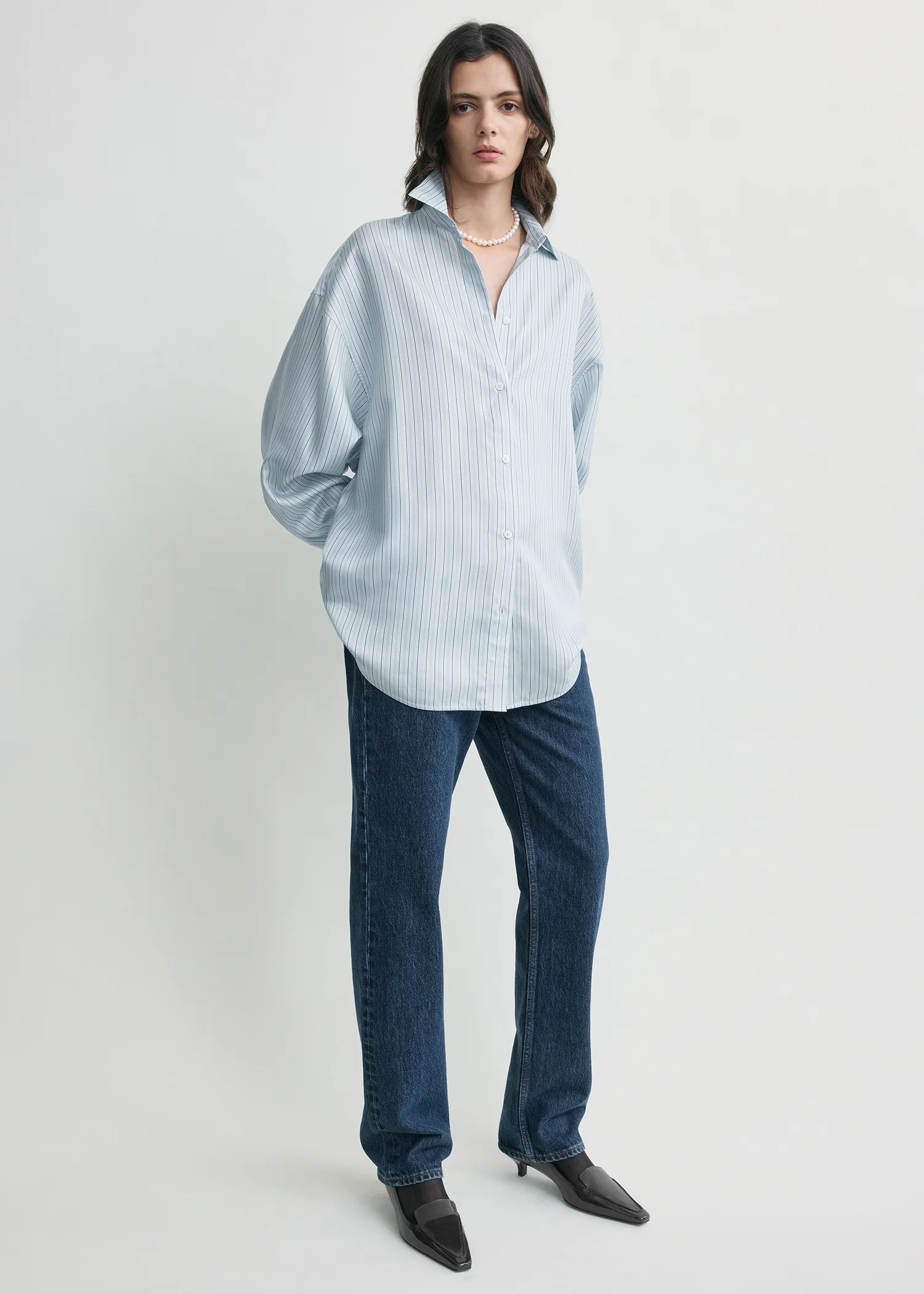 Oversized striped shirt ice/white - Image 5