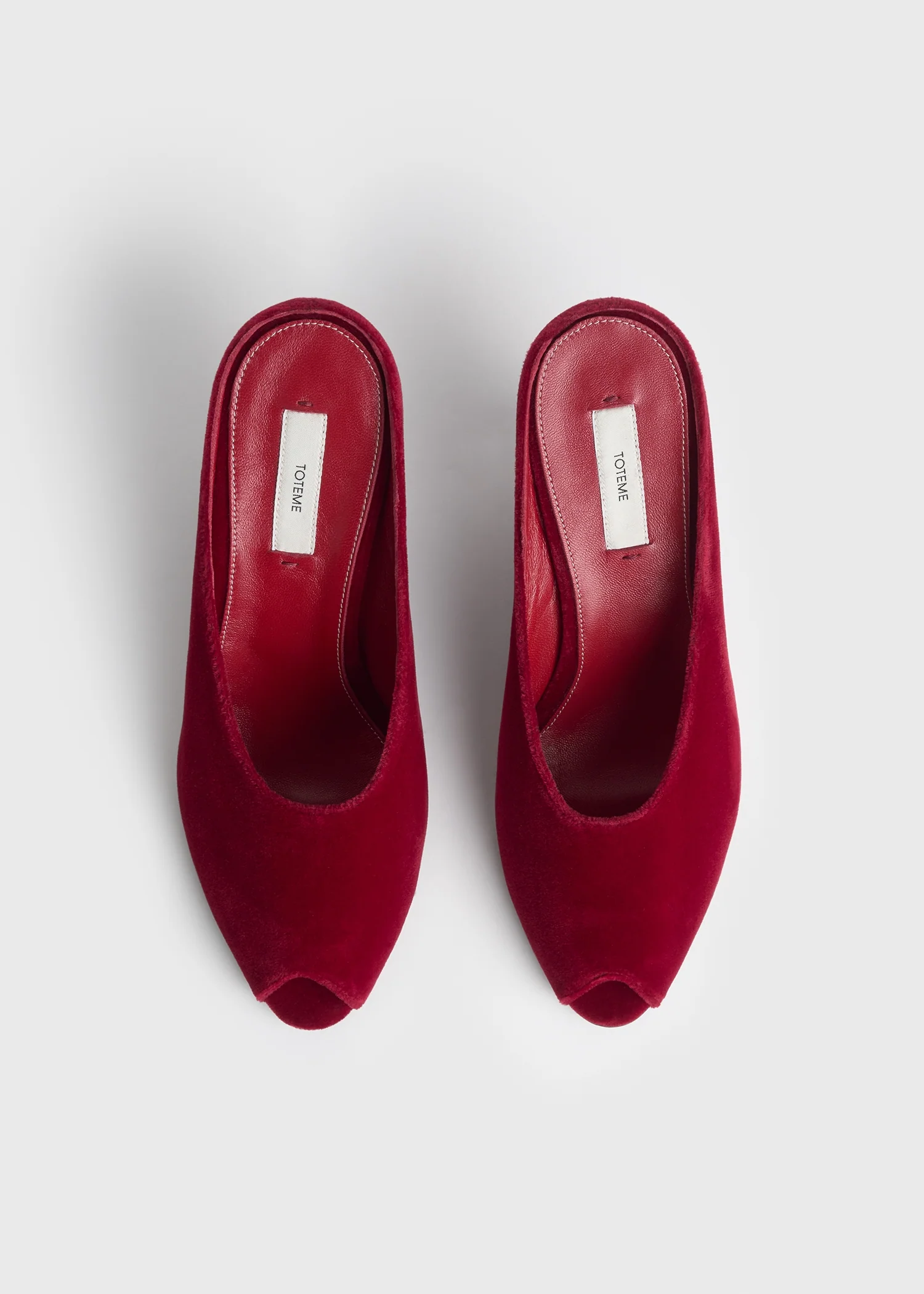 Peep-toe velvet wedge mules red - Image 4
