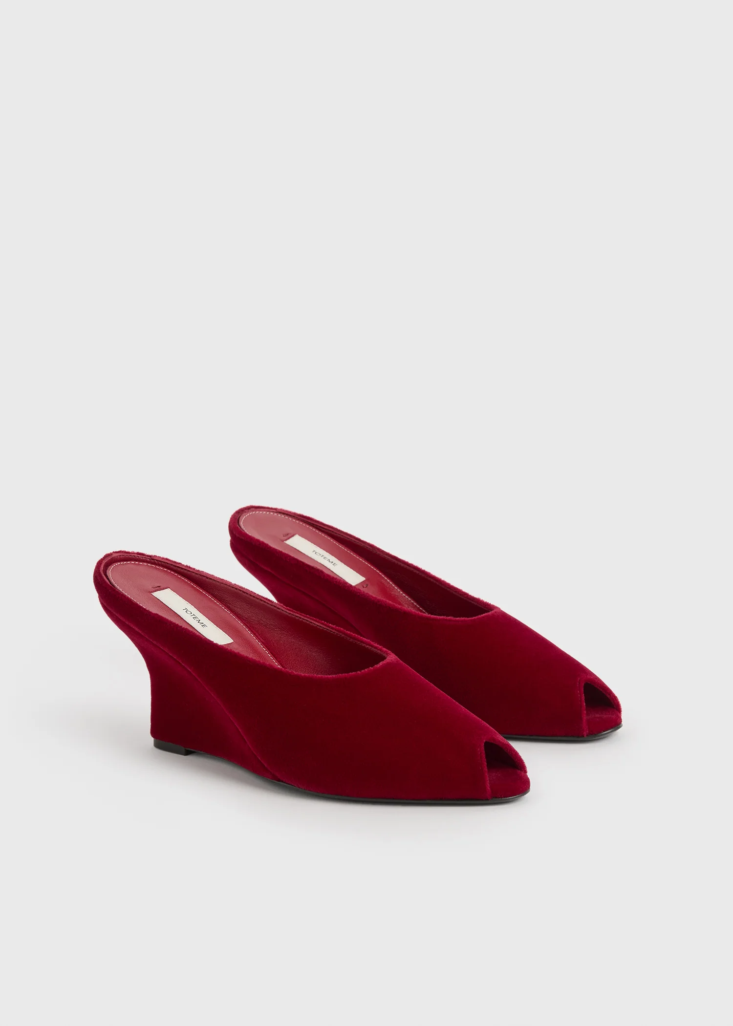 Peep-toe velvet wedge mules red - Image 7