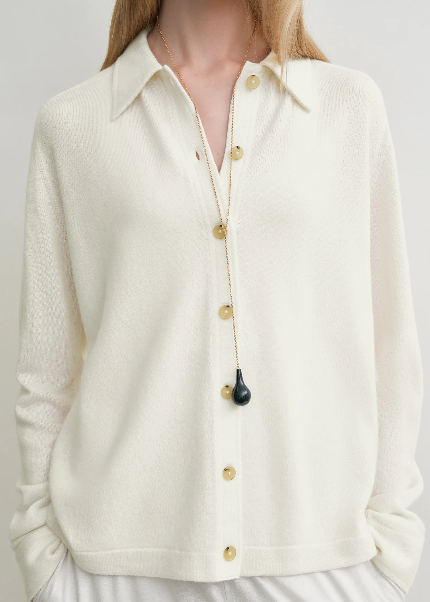 Raglan-sleeve cashmere cardigan white - Image 4