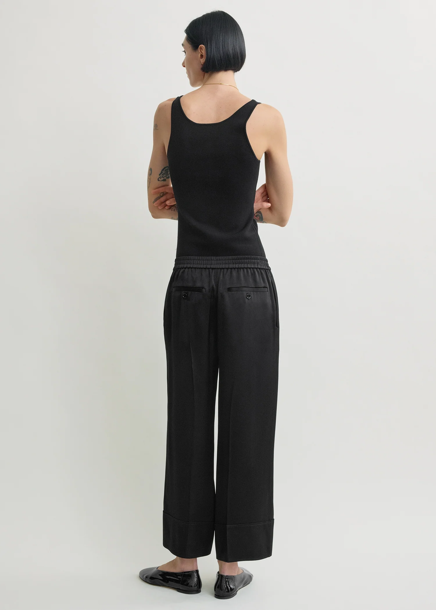 Satin drawstring trousers black - Image 3