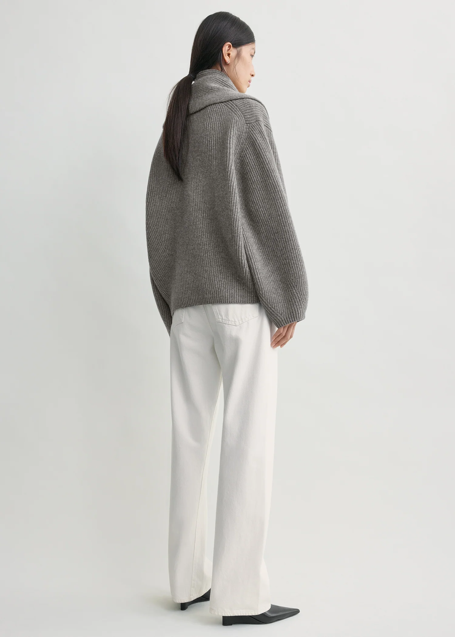 Shawl-lapel cardigan mid grey - Image 3