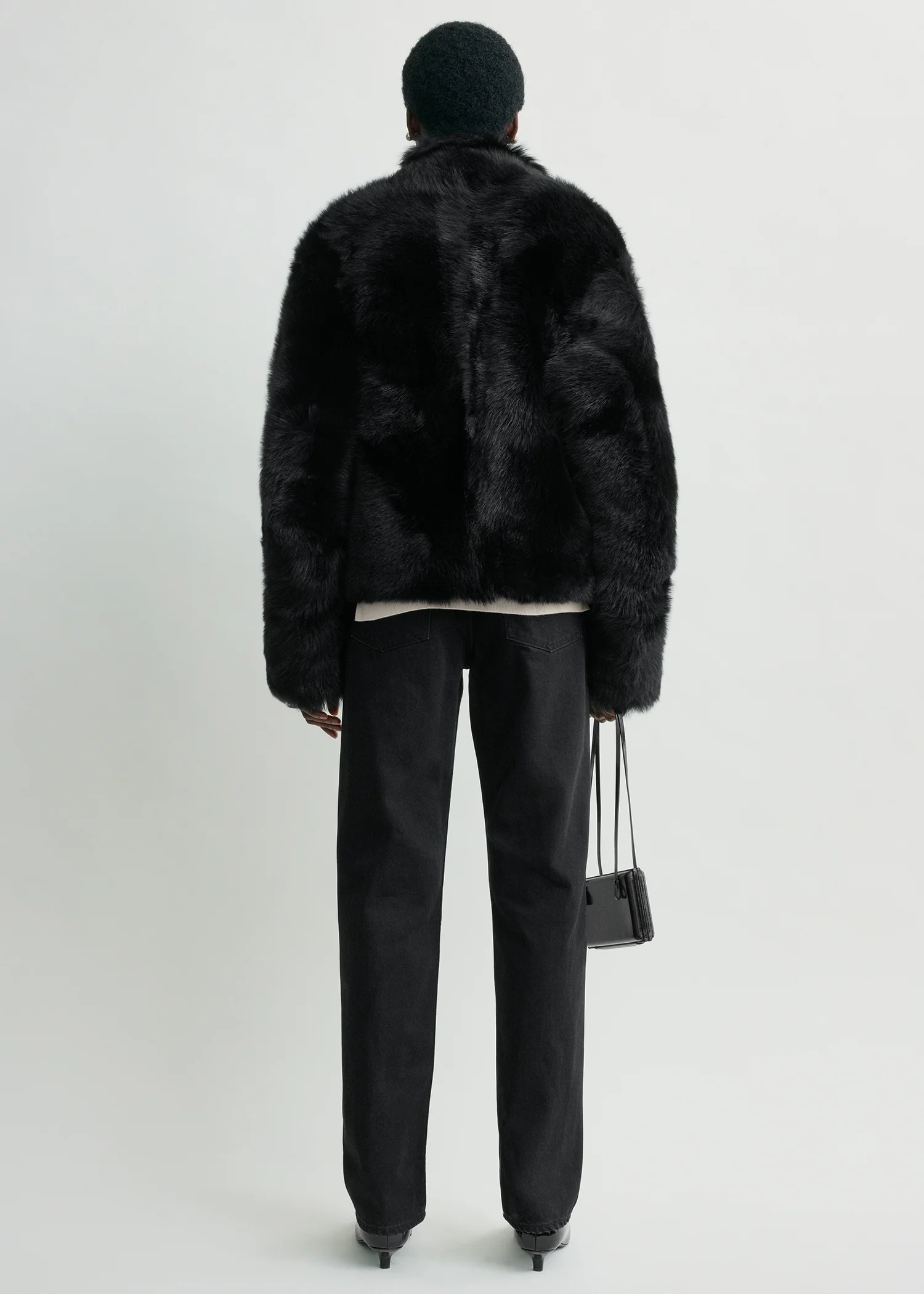 Silky shearling jacket black - Image 3