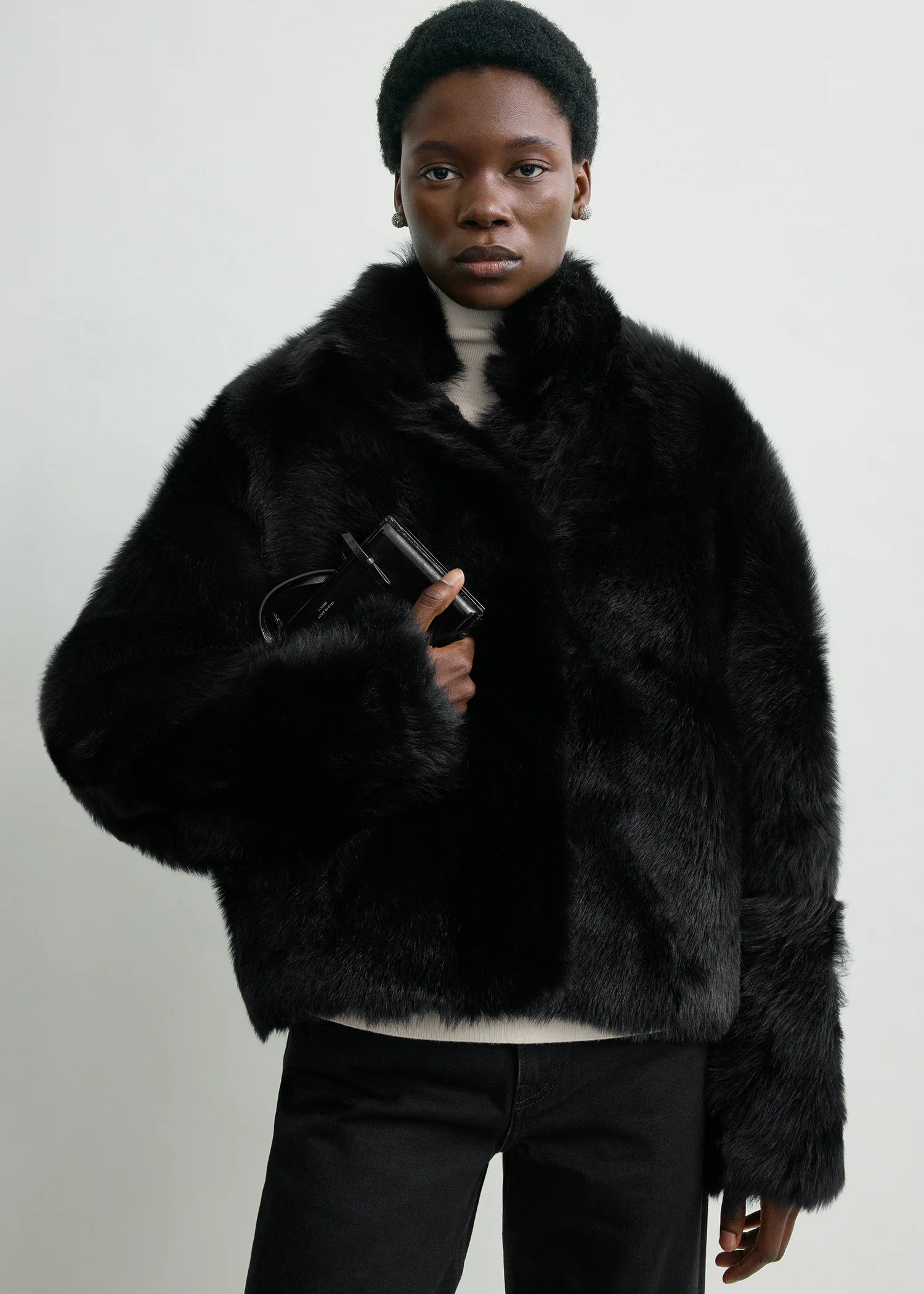 Silky shearling jacket black - Image 4