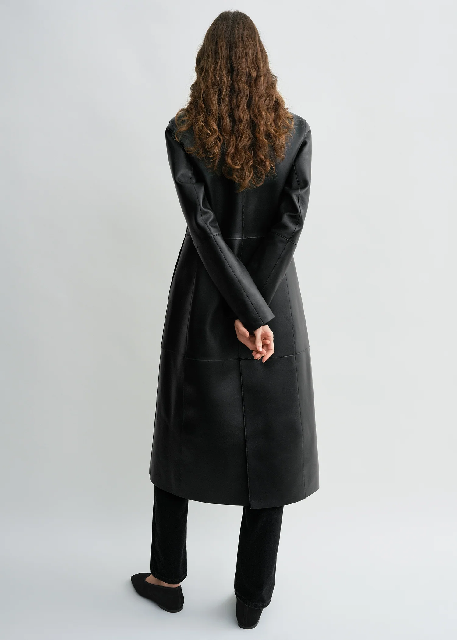 Slim leather coat black - Image 3