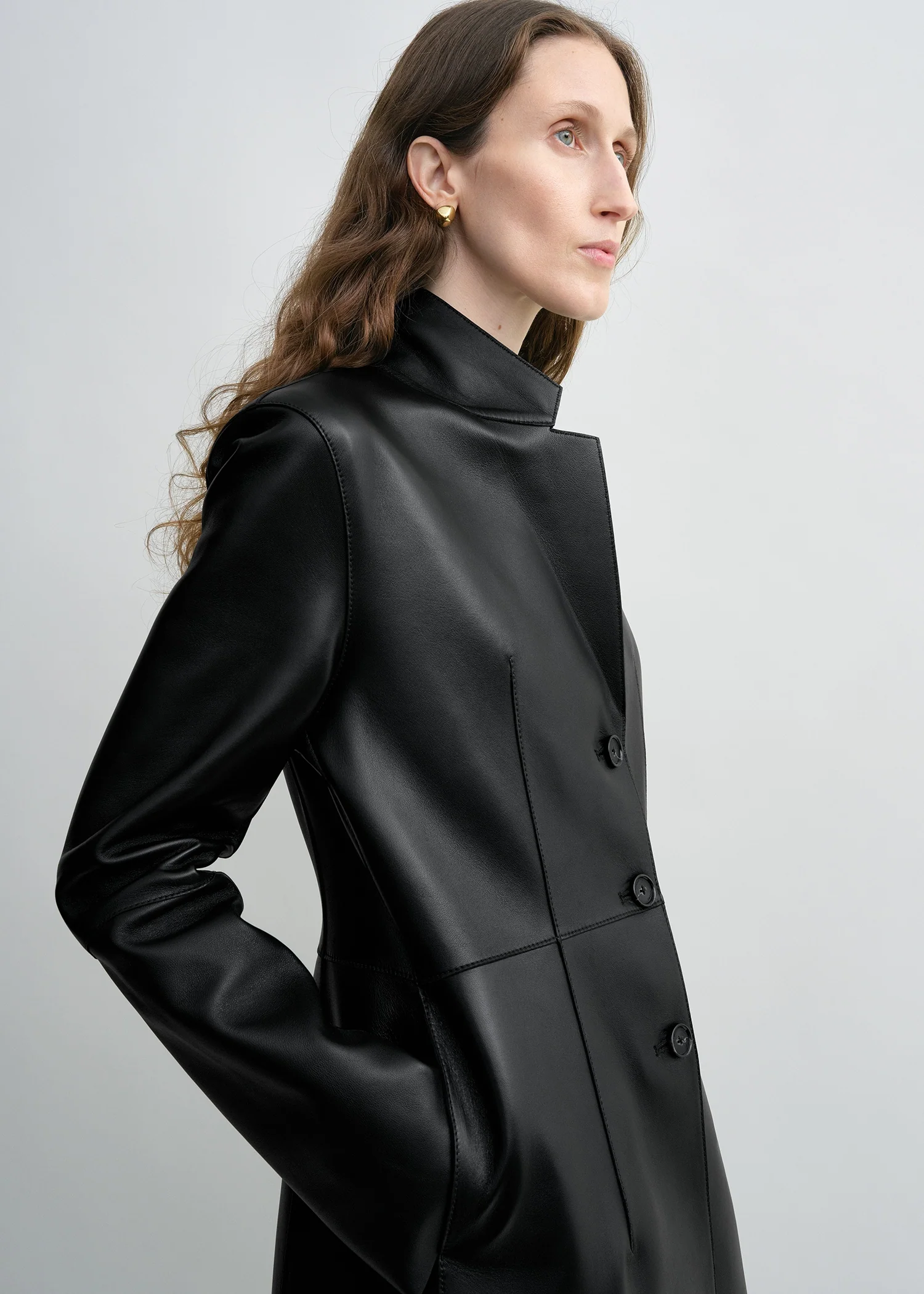 Slim leather coat black - Image 4