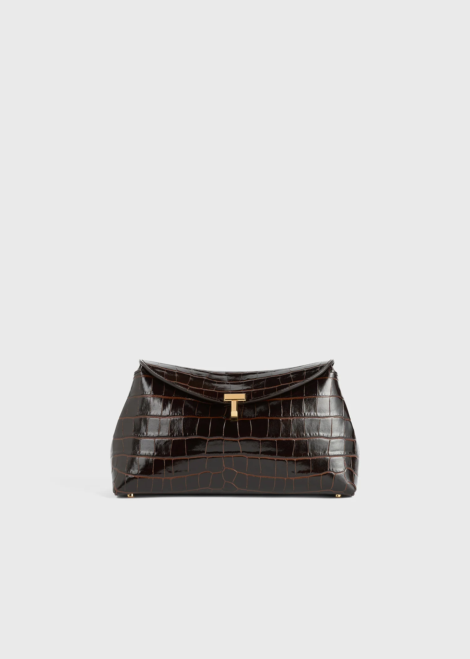 T-lock croco-embossed clutch dark brown - Image 9
