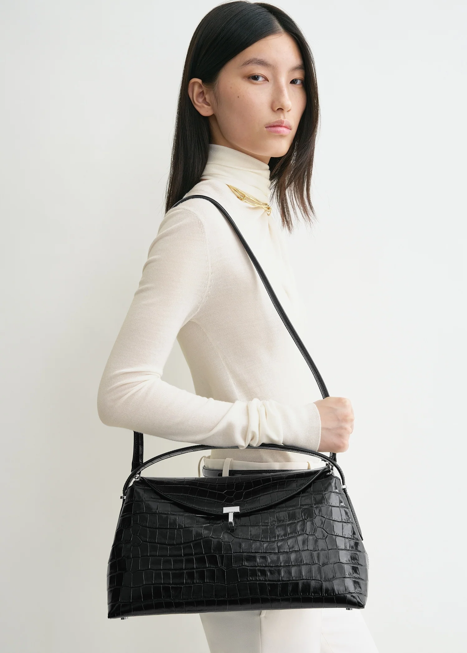 T-lock croco-embossed top handle black - Image 4