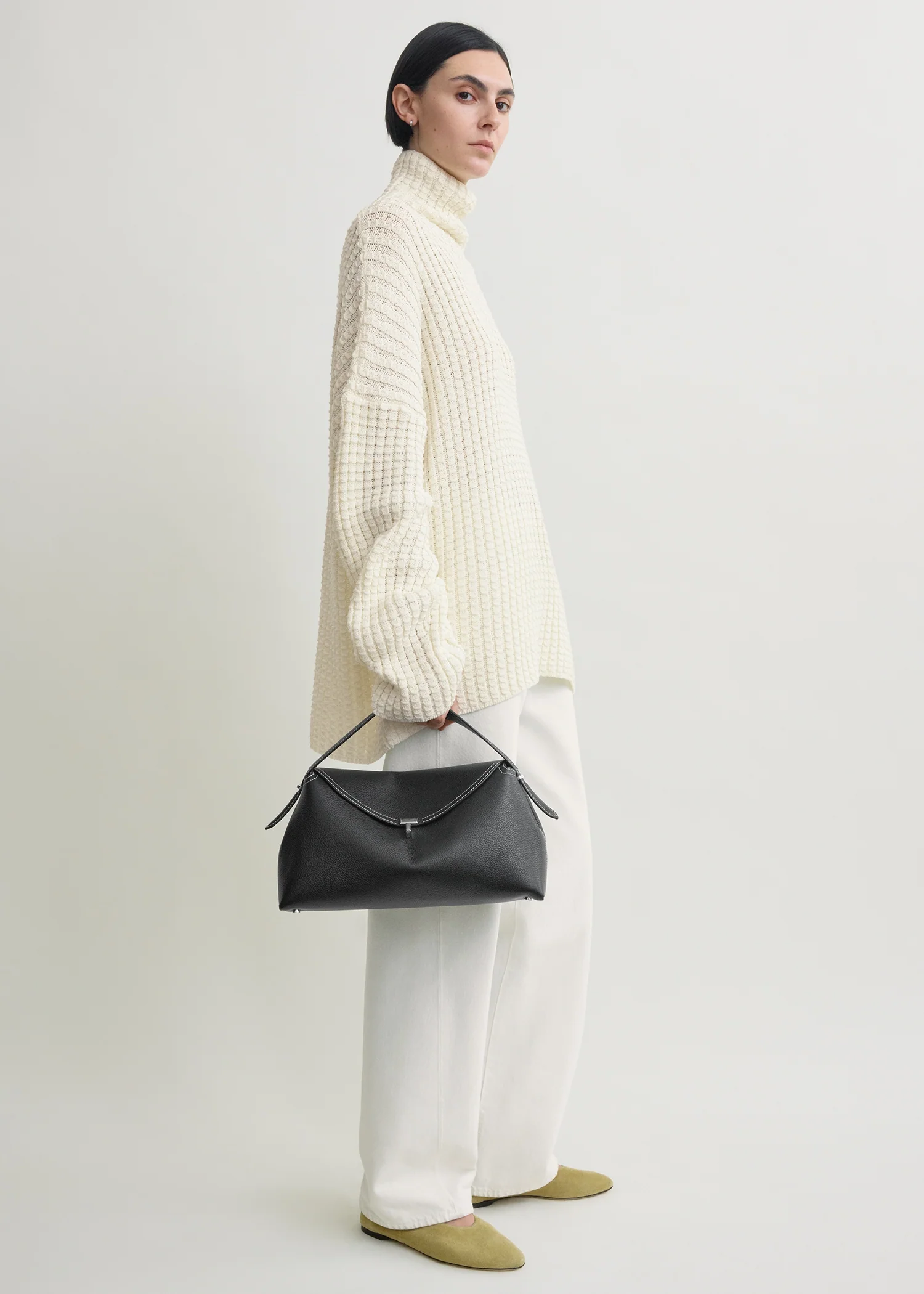 T-lock grained-leather top handle black - Image 3