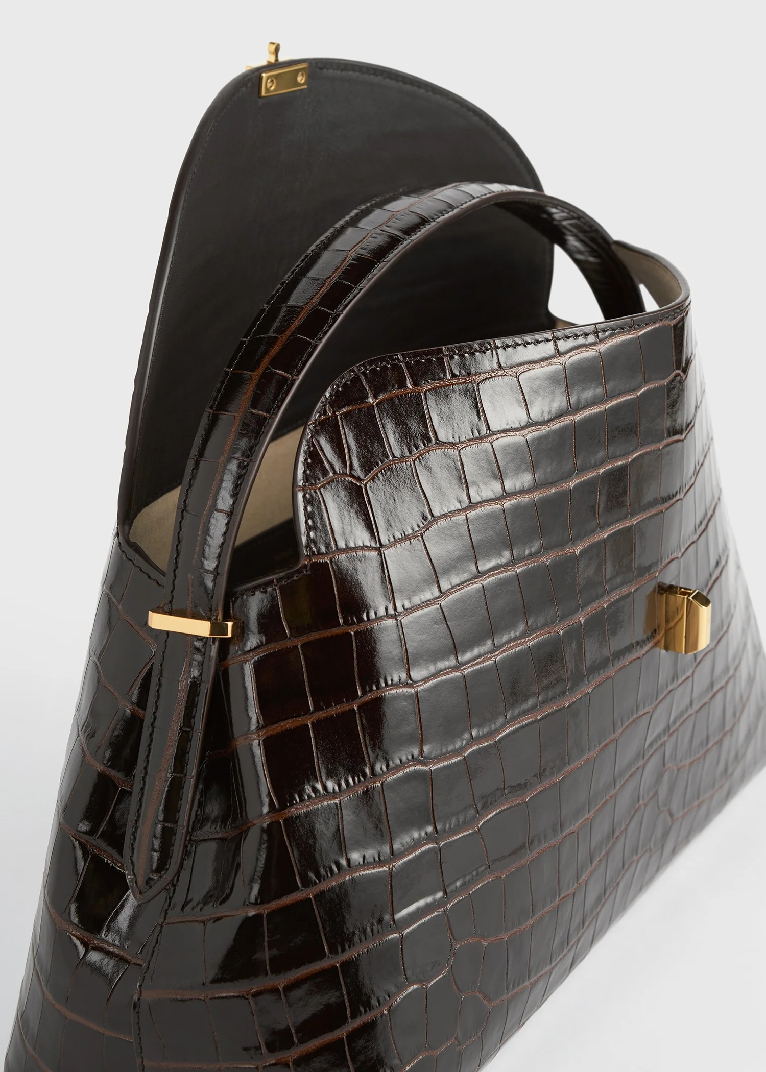 T-lock croco-embossed top handle dark brown - Image 6