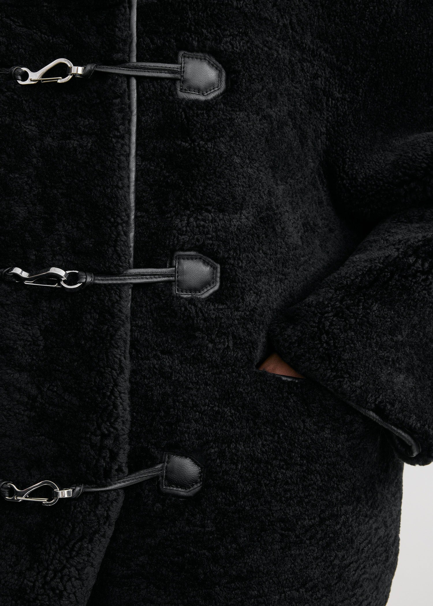 Teddy shearling clasp jacket black - Image 5