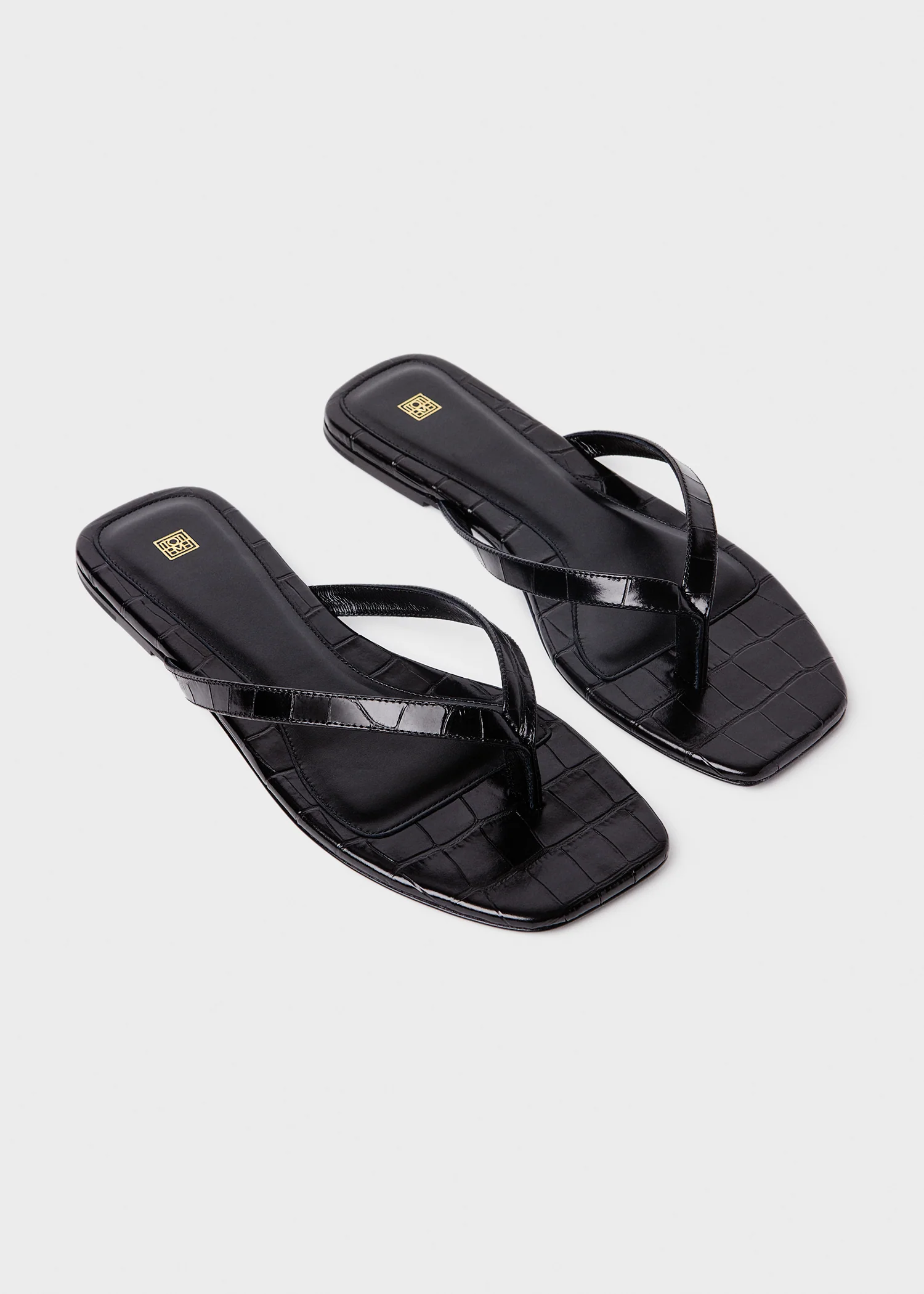 Croco-embossed flip flops black - Image 3