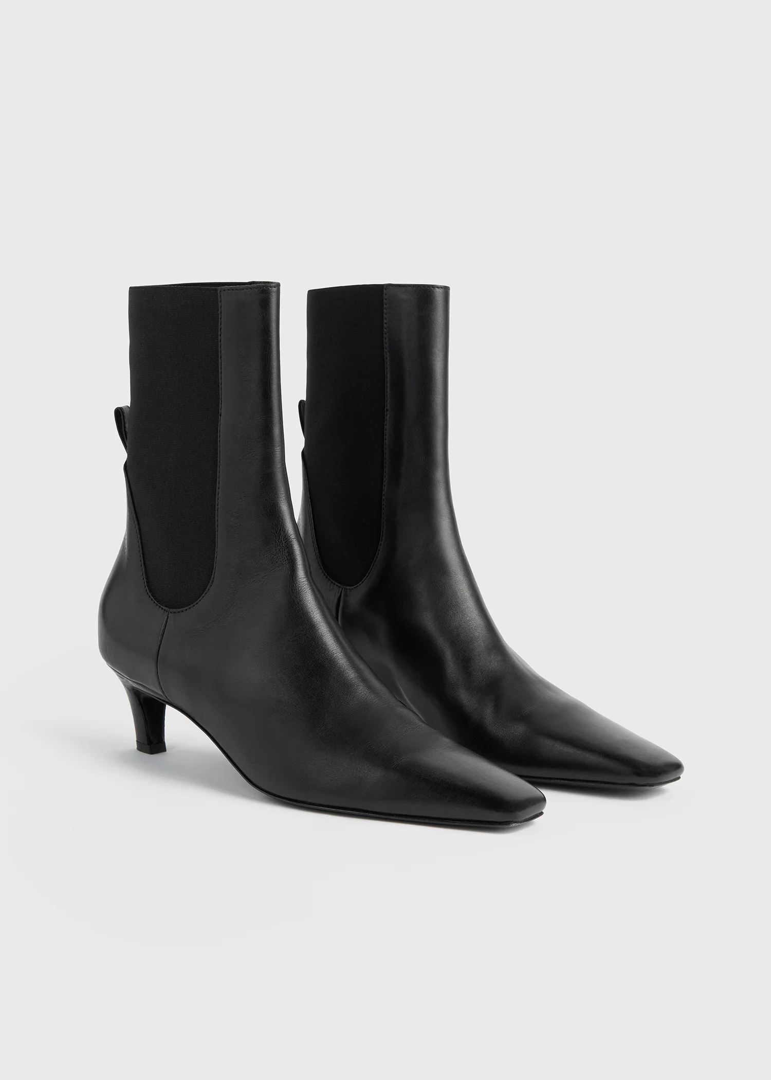 Leather mid-heel boots black - Image 6