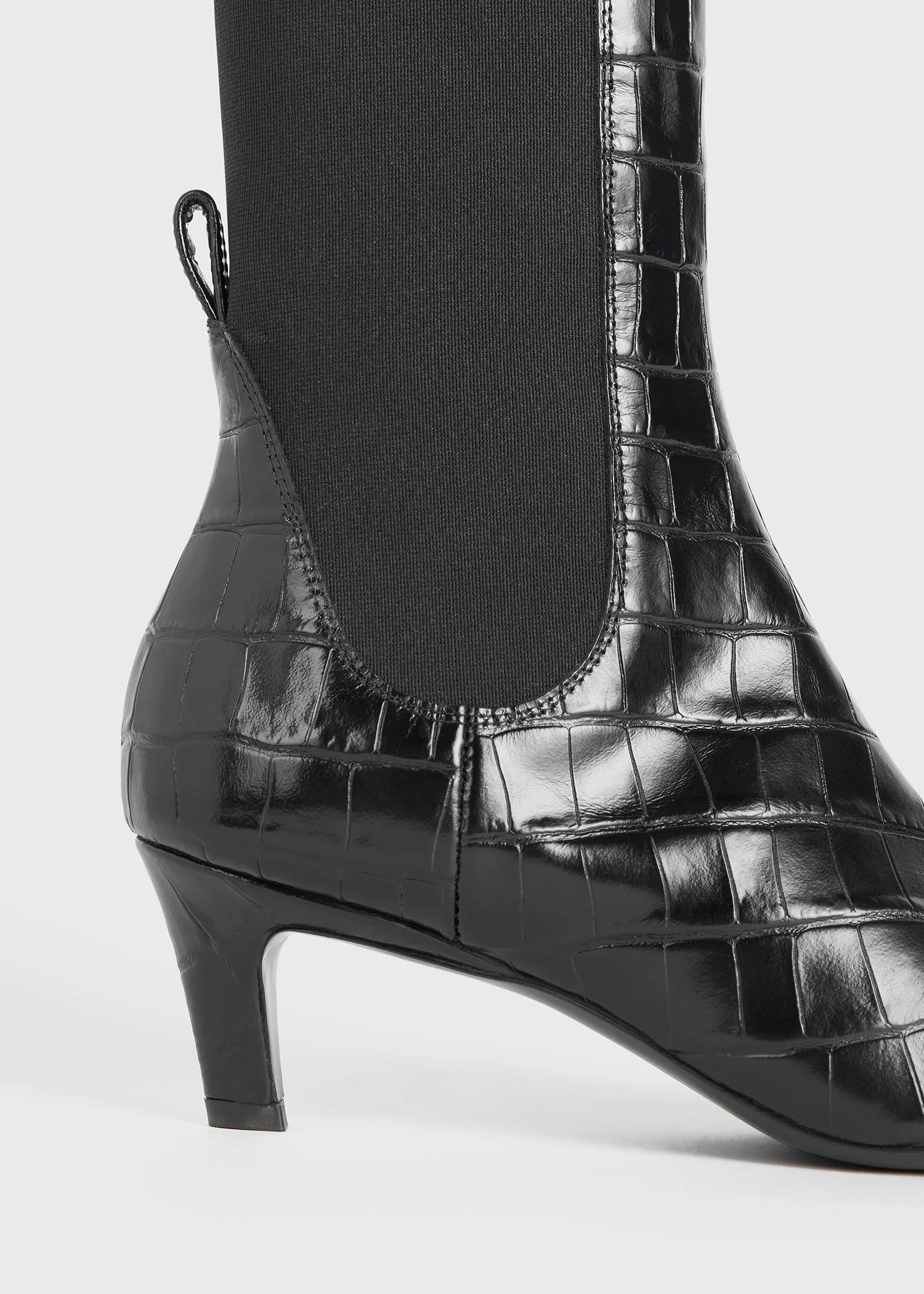 Croco-embossed mid-heel boots black - Image 3