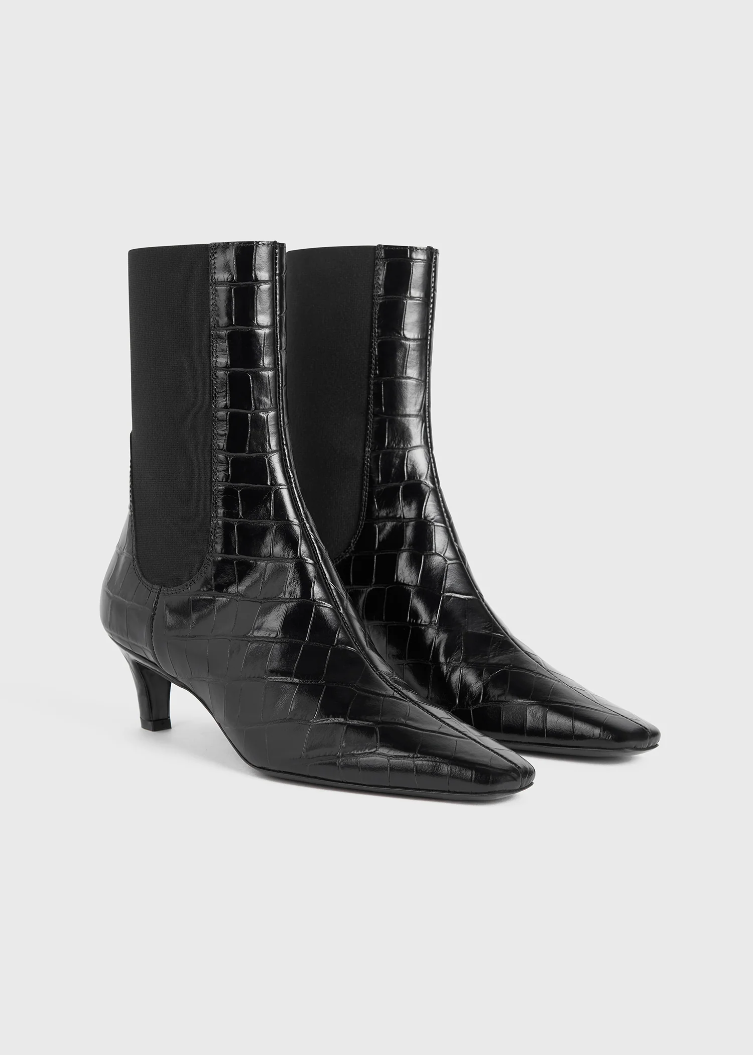 Croco-embossed mid-heel boots black - Image 5