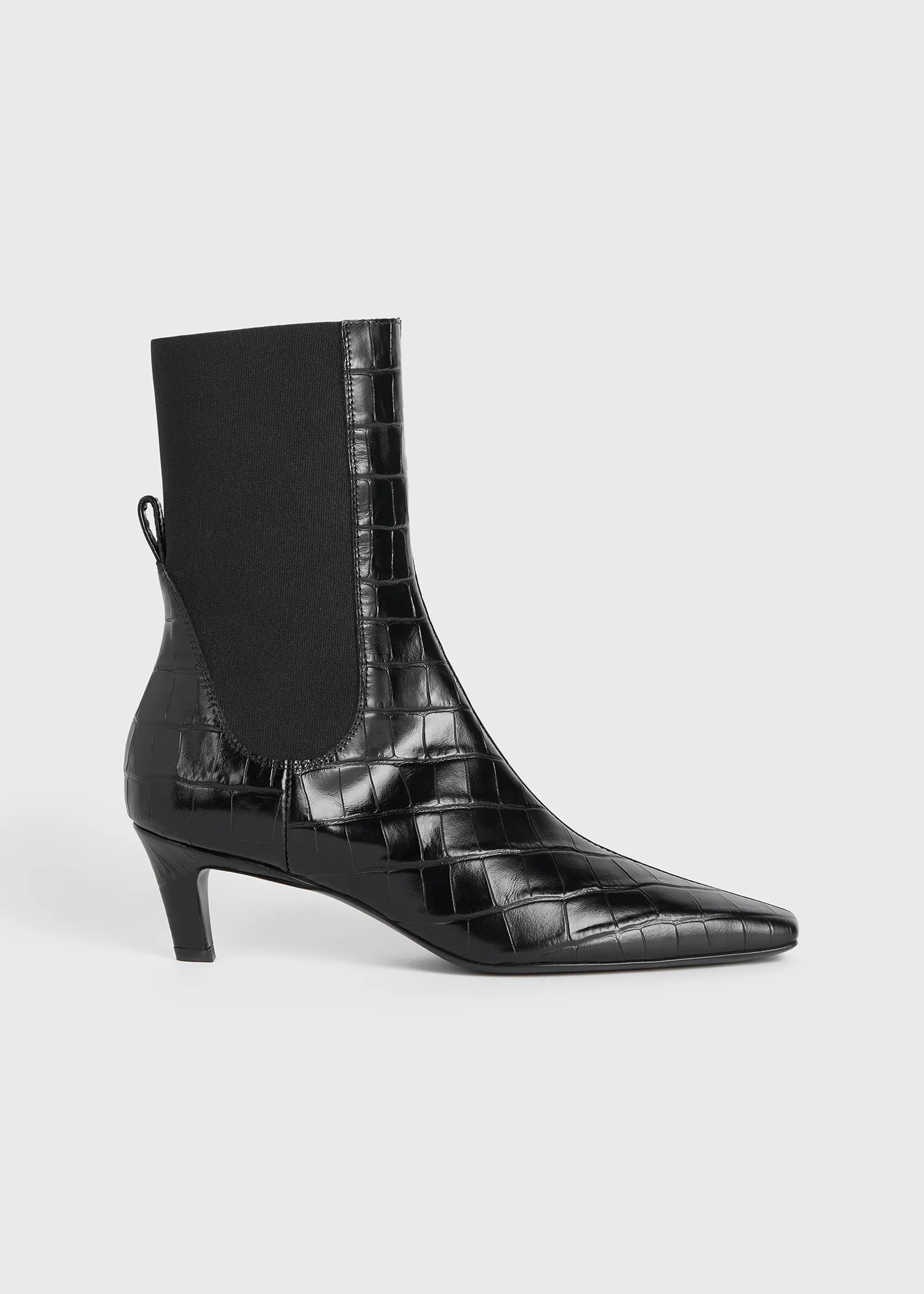 Croco-embossed mid-heel boots black - Image 6