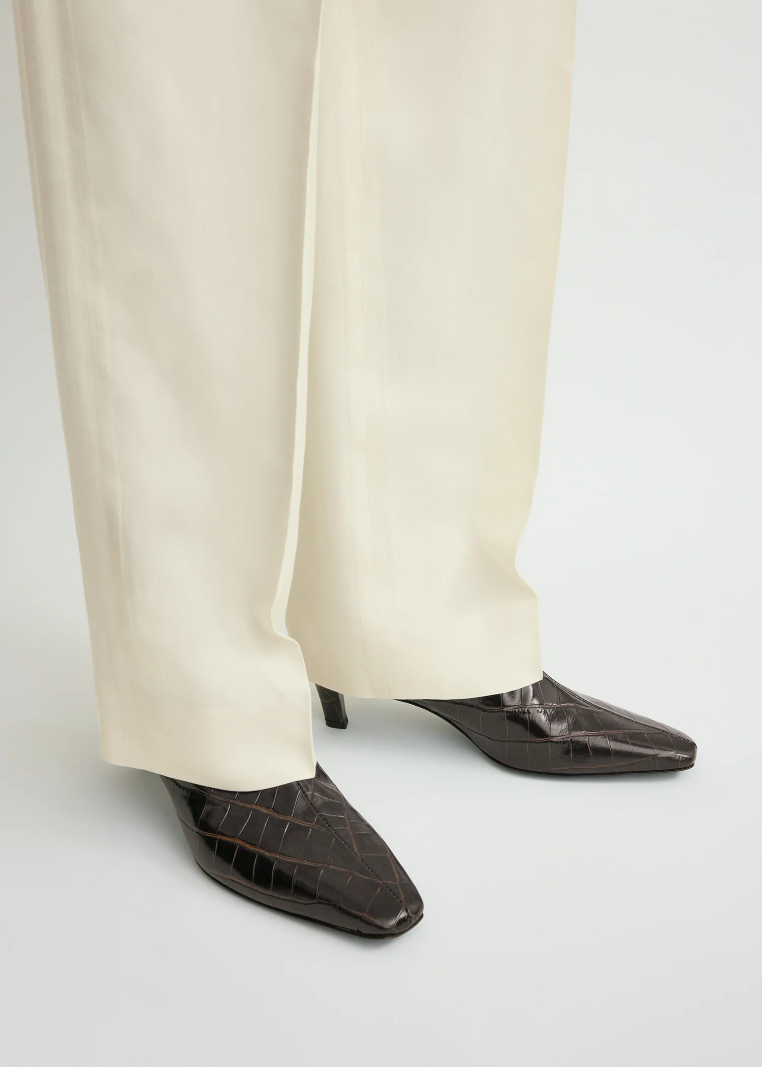 Croco-embossed mid-heel boots dark brown - Image 3