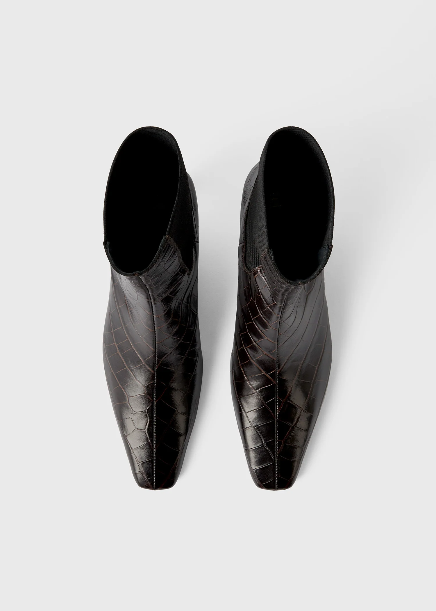 Croco-embossed mid-heel boots dark brown - Image 4