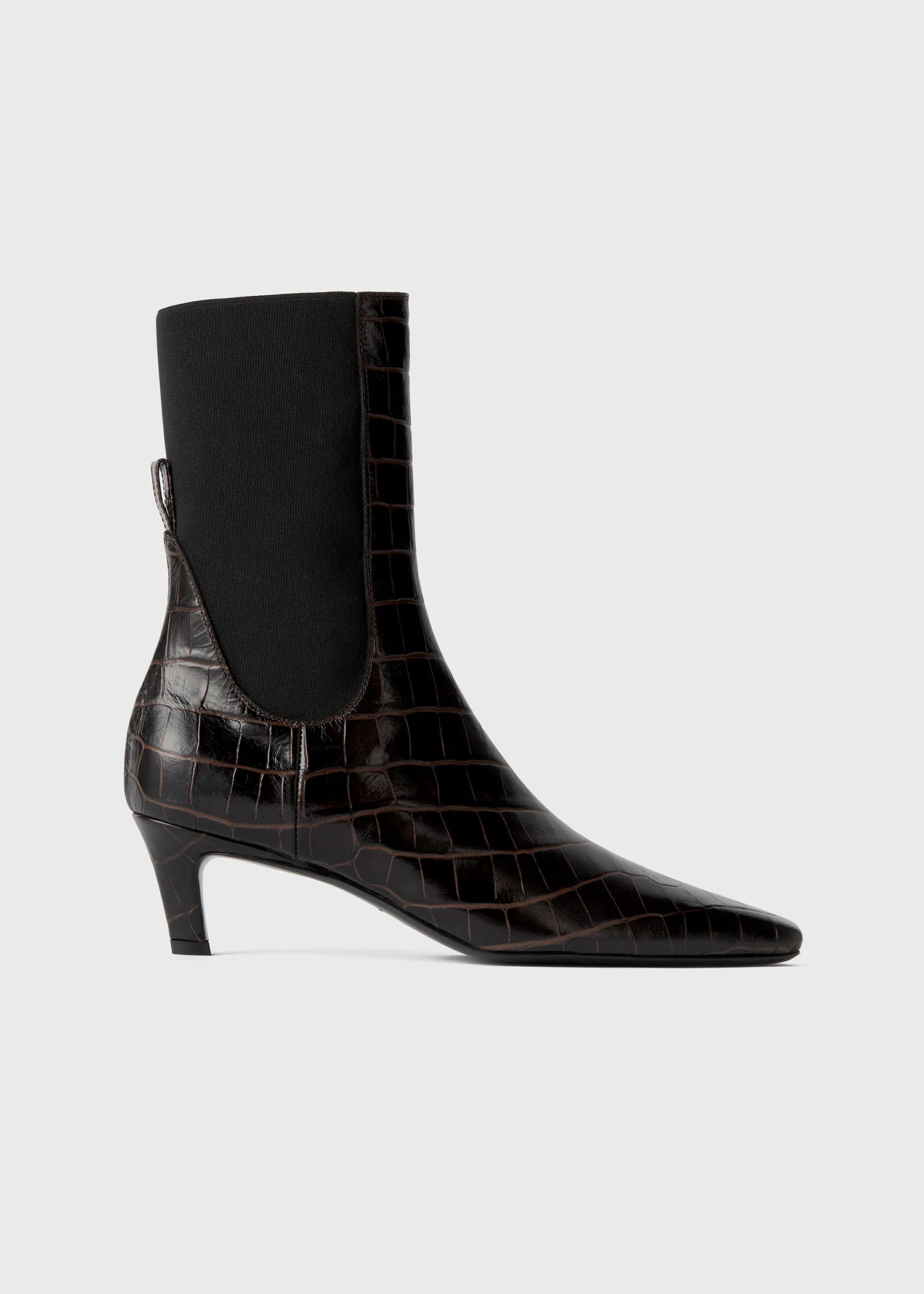 Croco-embossed mid-heel boots dark brown - Image 7