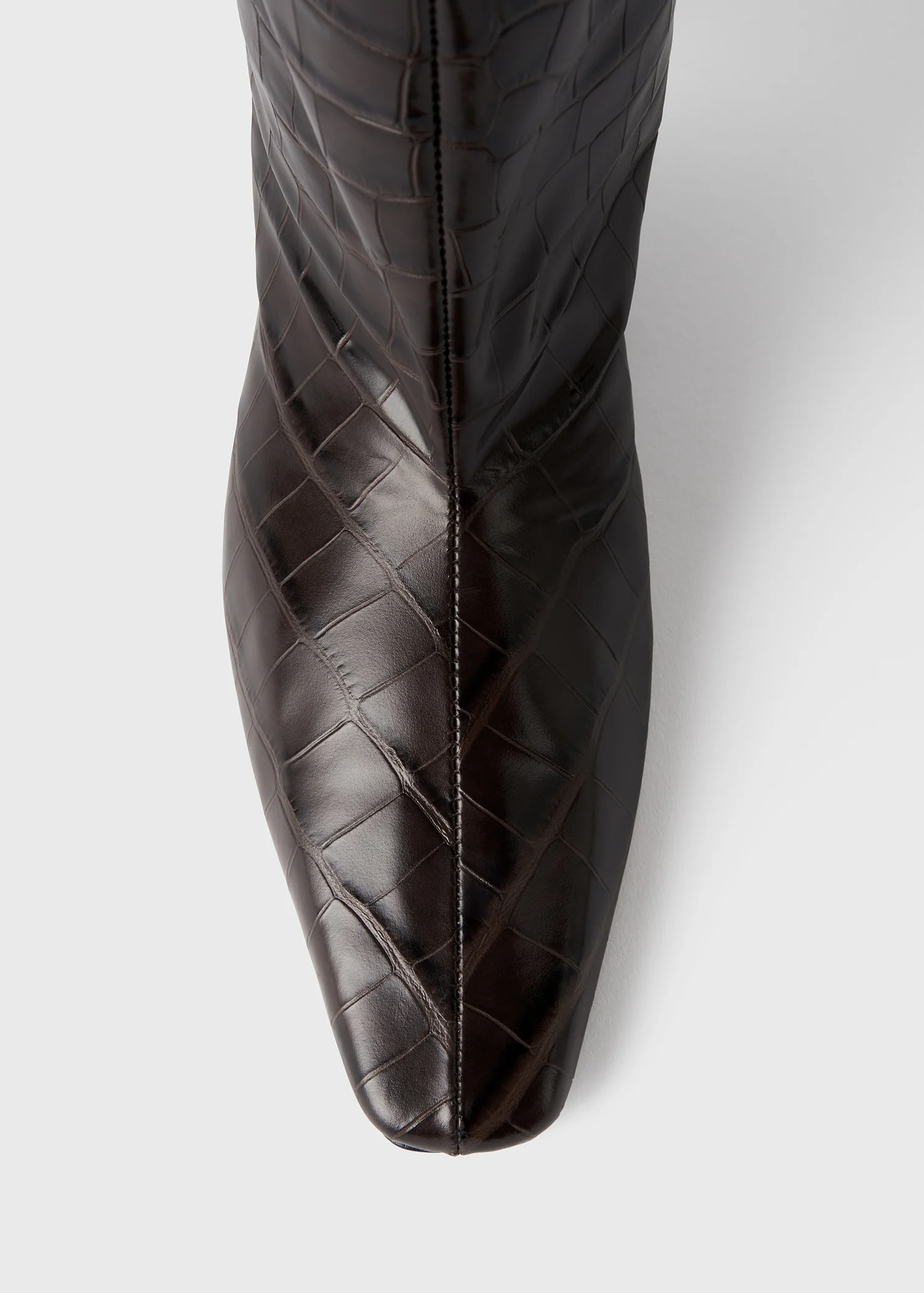 Croco-embossed wide shaft boots dark brown - Image 6