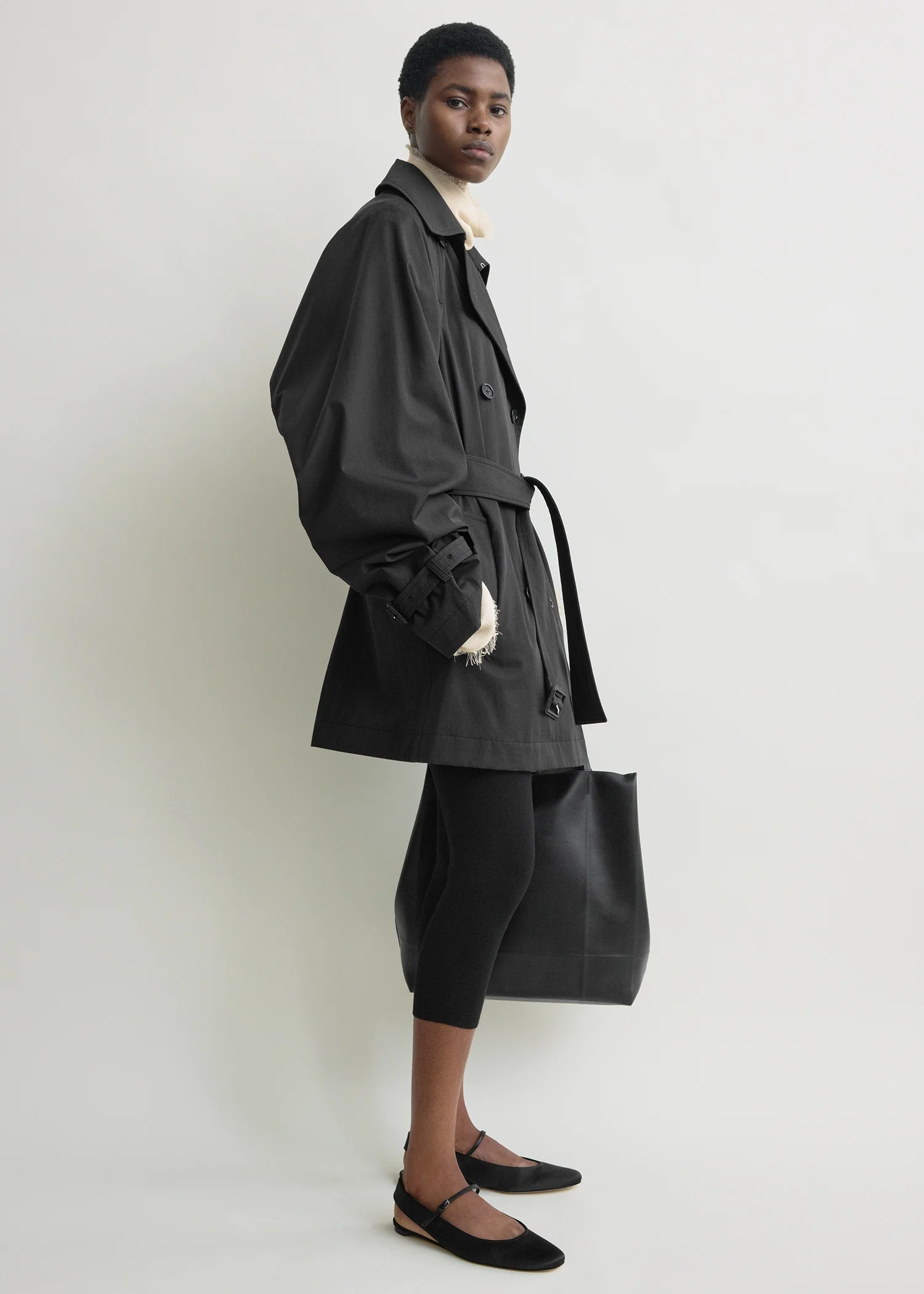 Washed cotton trench washed black - Image 3