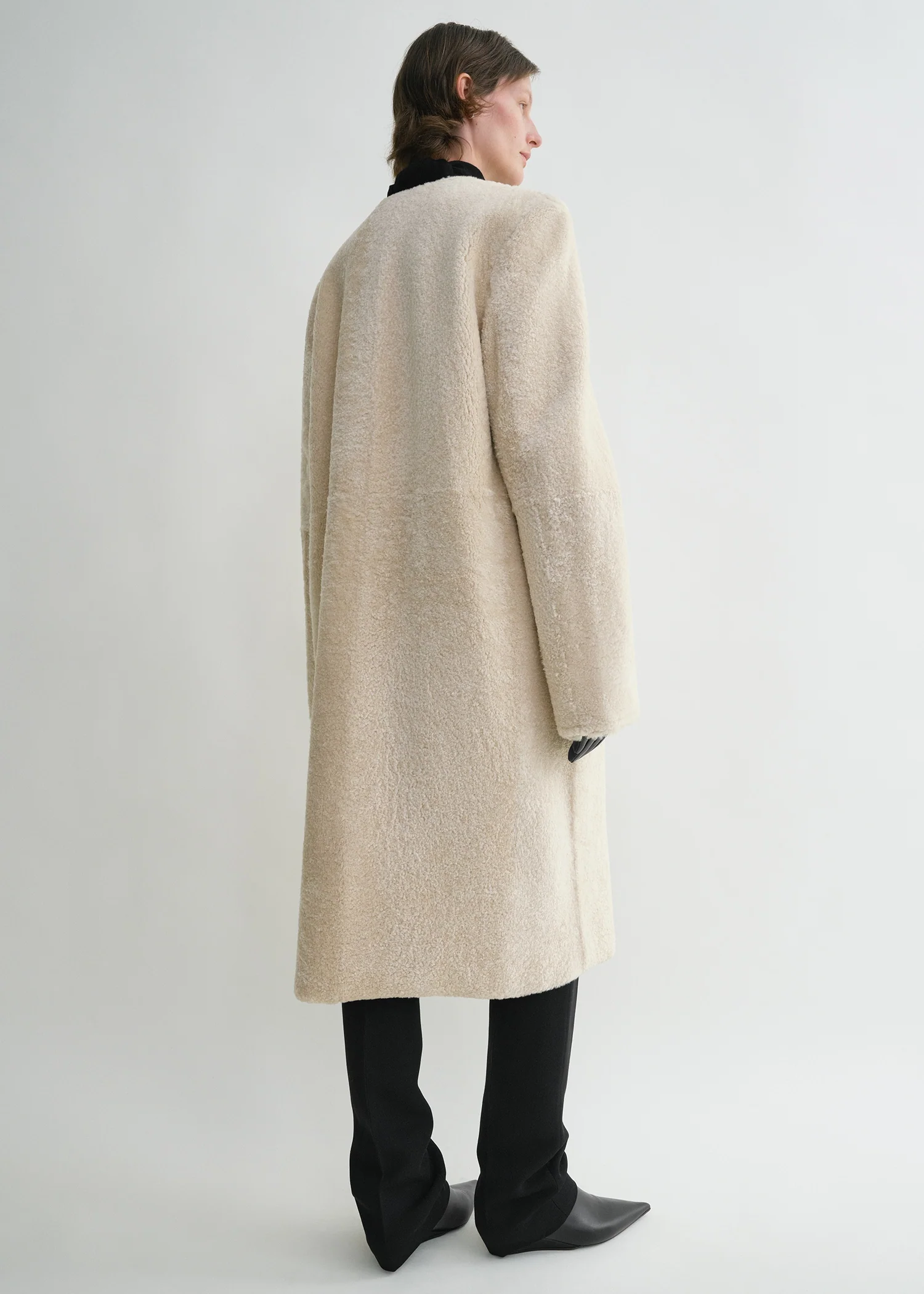 Zipped teddy shearling coat cream - Image 3
