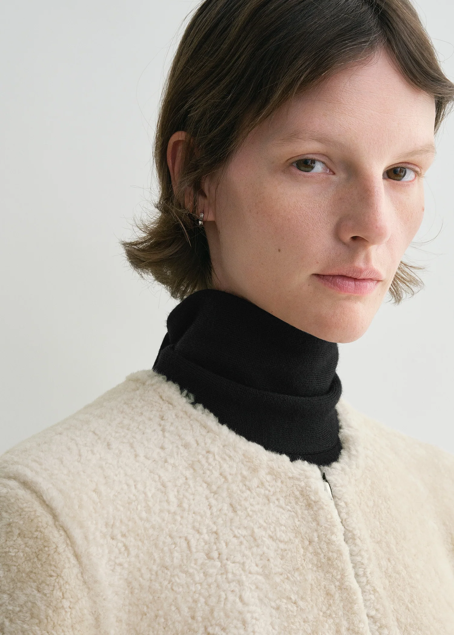 Zipped teddy shearling coat cream - Image 4