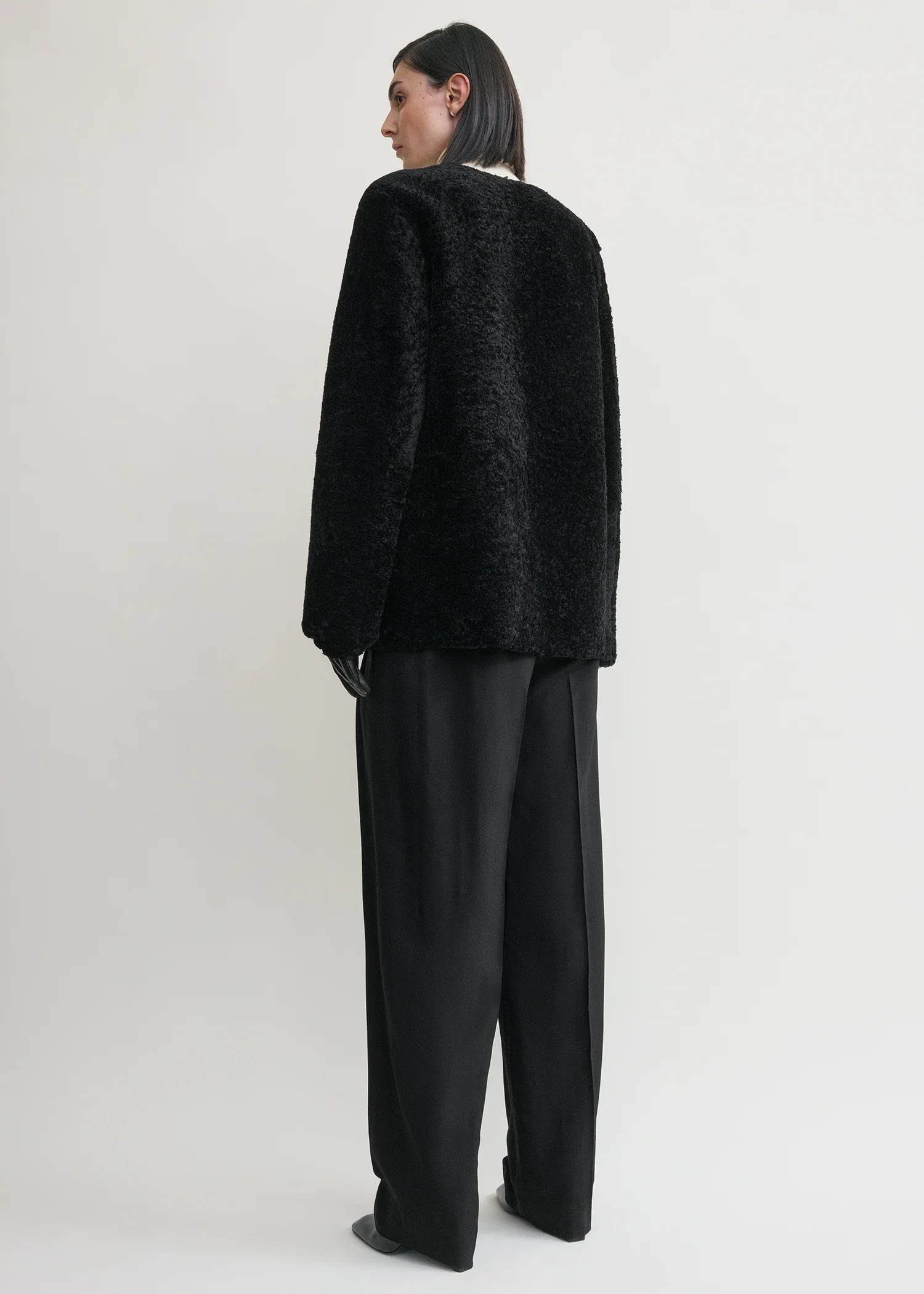 Zipped teddy shearling jacket black - Image 3